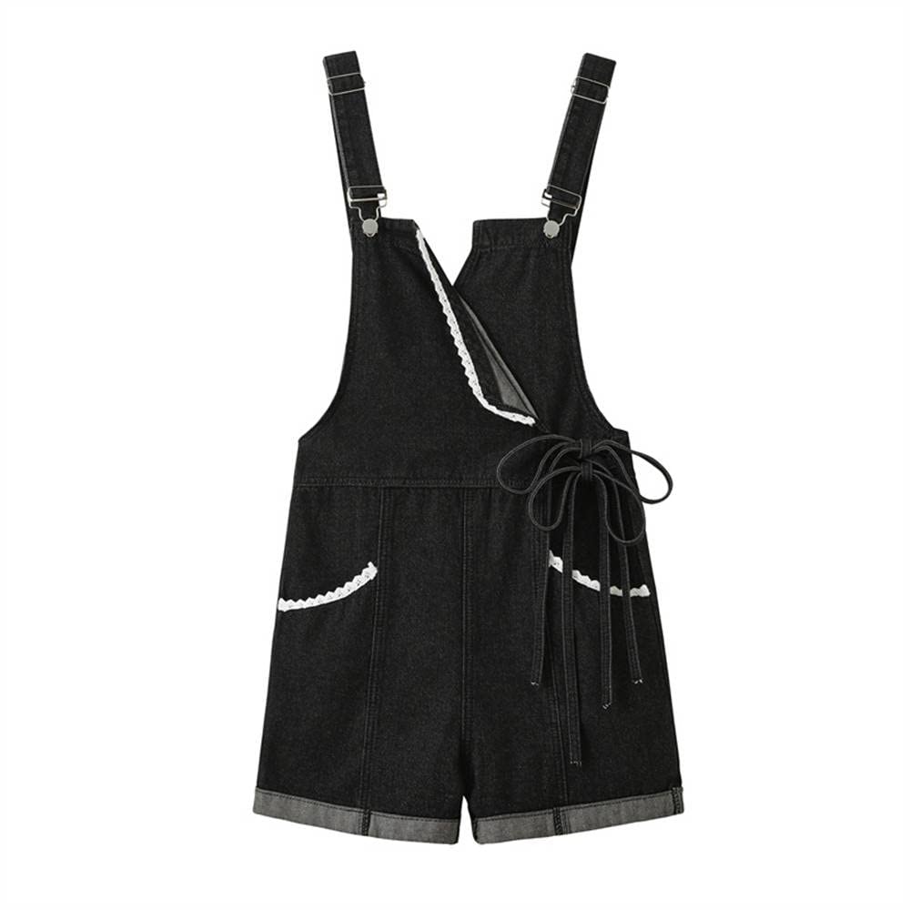 Lafanshun Women's Black Denim Overalls - Mid Rise Shorts with Pockets | Casual Jumpsuit & Romper for Summer Outfits, Streetwear, and Everyday Wear