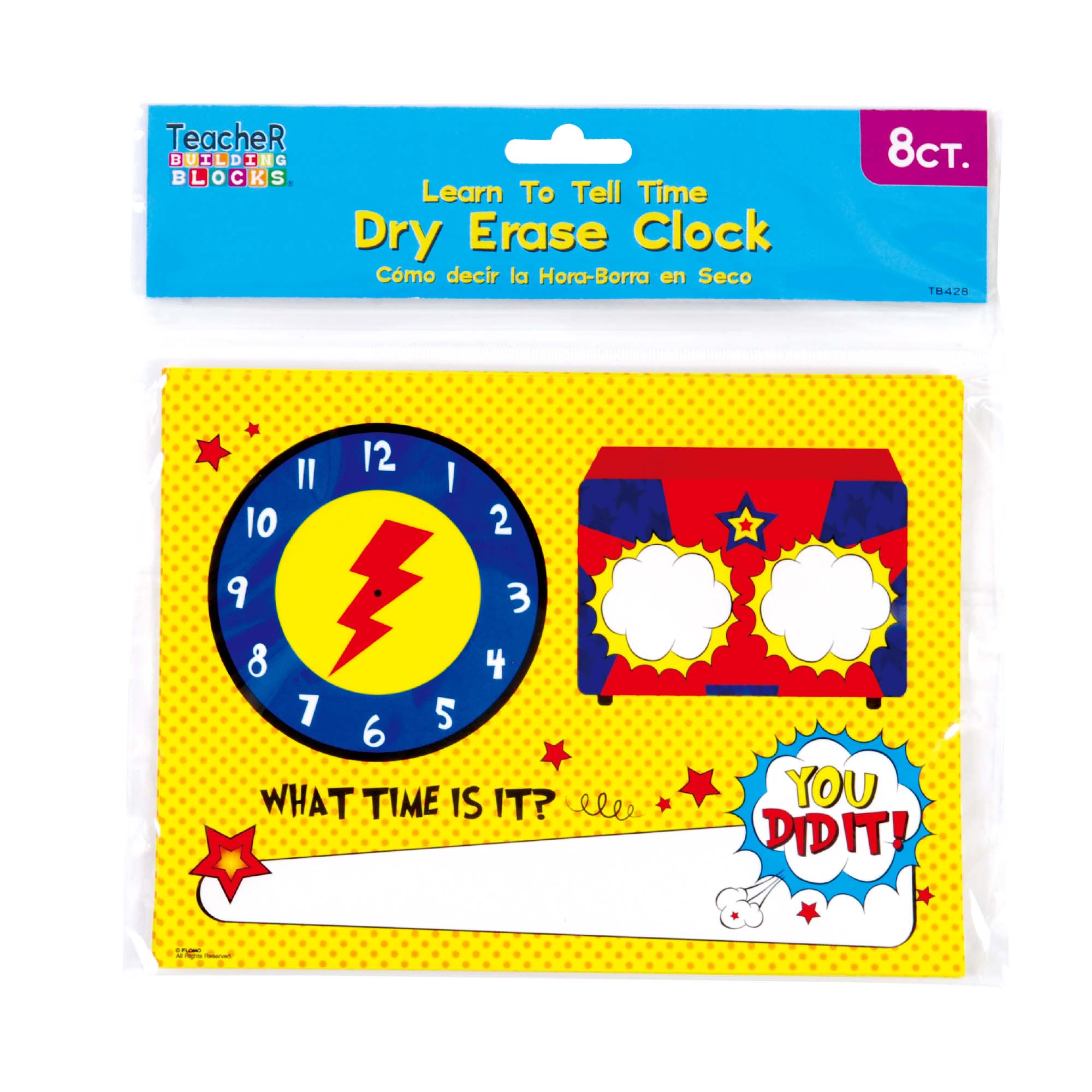 8Ct 6x8 Dry Erase Whiteboard Clock - 3 Stylish Designs for Classroom, Office & Home Organization