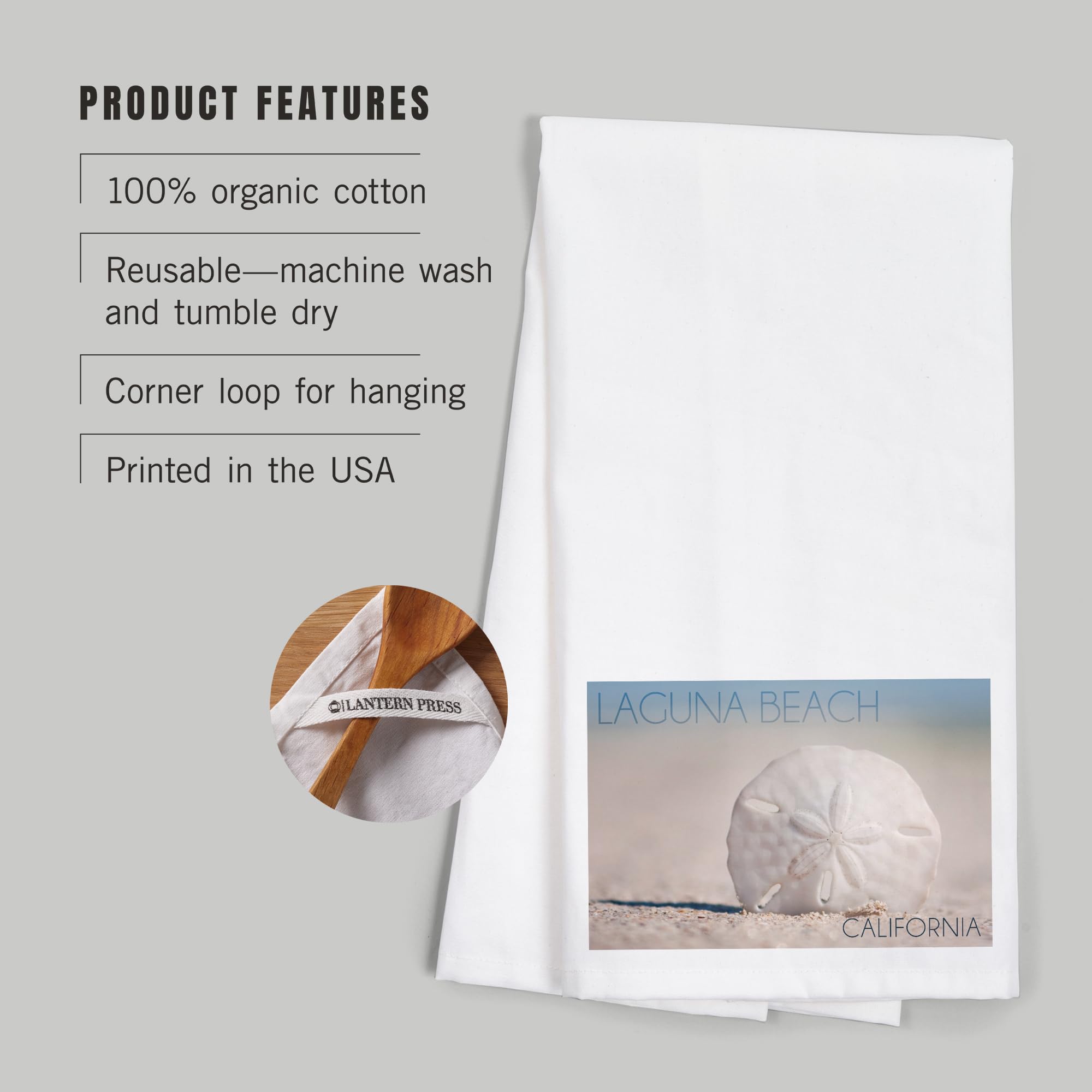 Laguna Beach California Sand Dollar Beach 100% Cotton Tea Towel - Decorative Hand Towel for Kitchen, Bathroom, and Coastal Home Decor