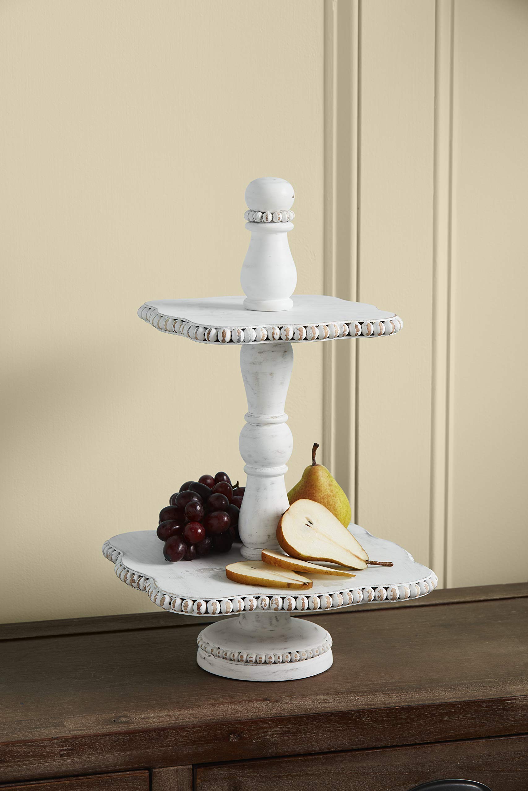 Mud Pie White Beaded Tiered Serving Tray, 20