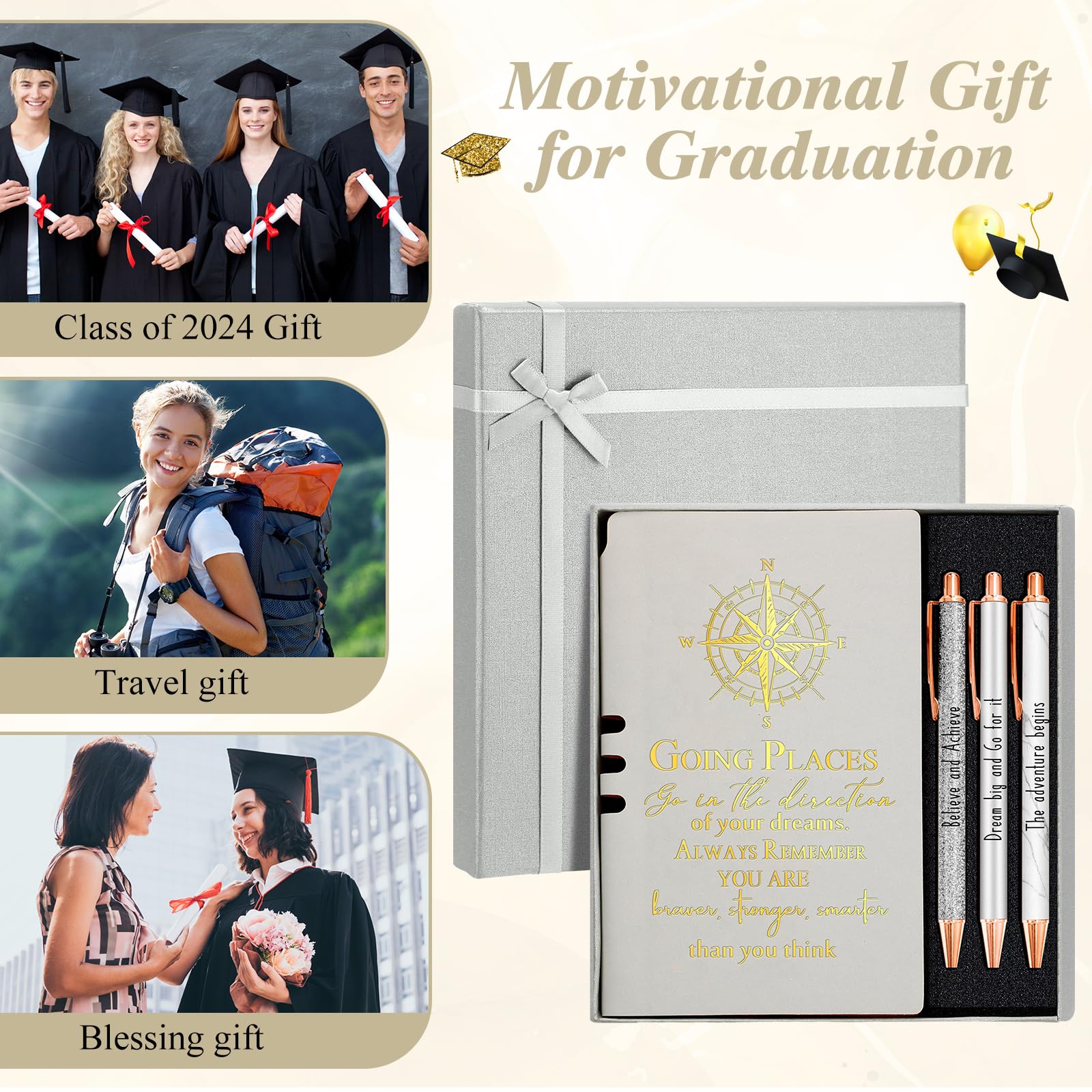5-Piece Inspirational Journal Gift Set - Leather Notebook & Ballpoint Pen with Gift Box - Motivational Graduation Gifts for College, Senior & Middle School Students - Perfect for Graduation, Birthday & Daily Journaling