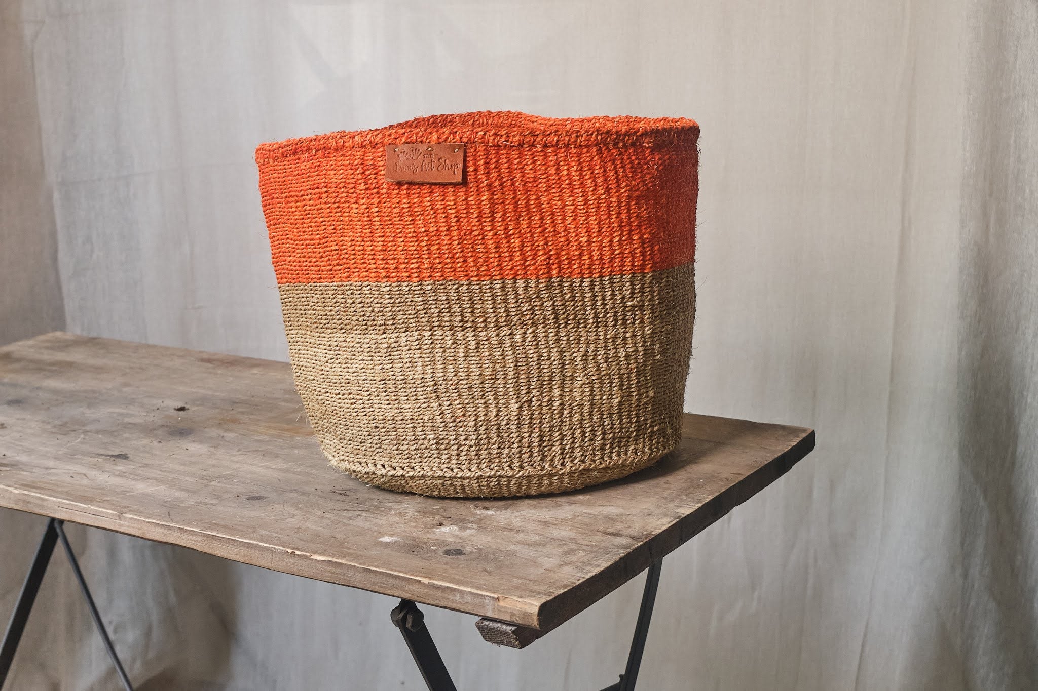 Natural Sisal Storage Baskets - 3 Sizes (17cm, 21cm, 29cm) - Handwoven Orange Wicker Baskets for Home Organization, Laundry, Toys & Decor