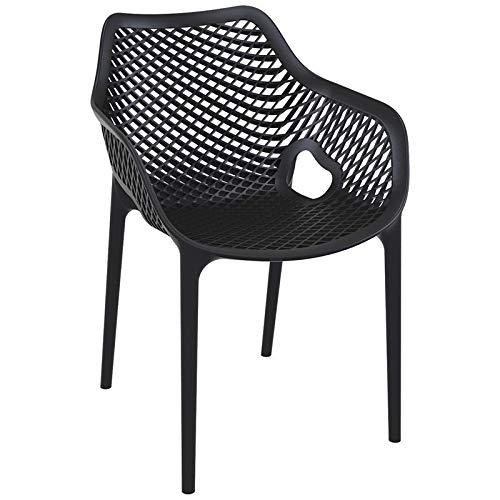 Pemberly Row Contemporary XL Outdoor Patio Dining Arm Chair - Black Weather-Resistant Patio Furniture for Backyard, Garden & Poolside Dining