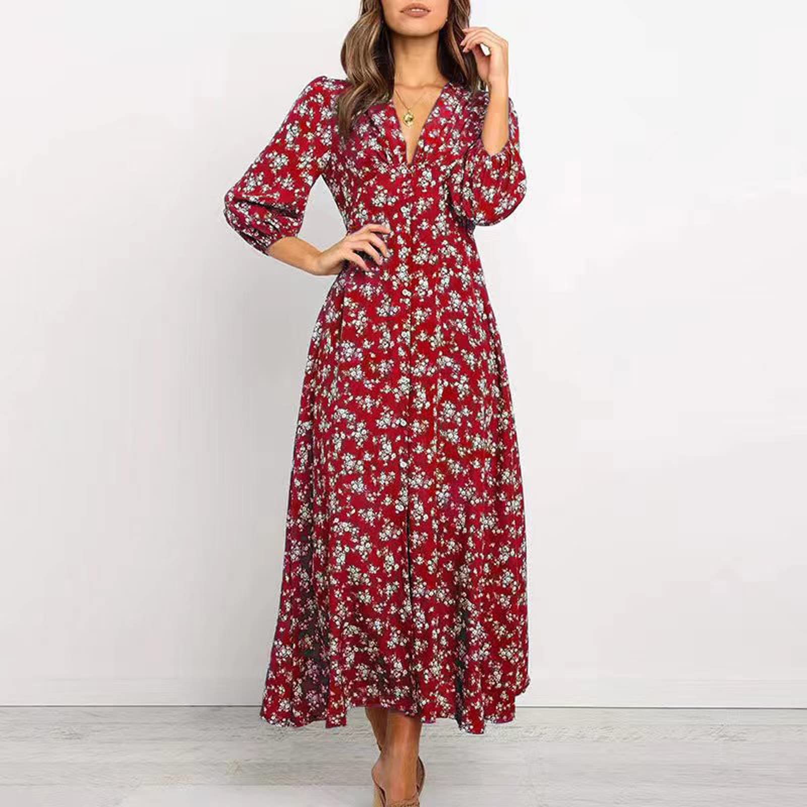 2024 Women's Summer Long Sleeve Bohemian Floral Maxi Dress - Casual Party & Prom Dress for Spring & Summer | Beach Wedding, Vacation & Outdoor Events