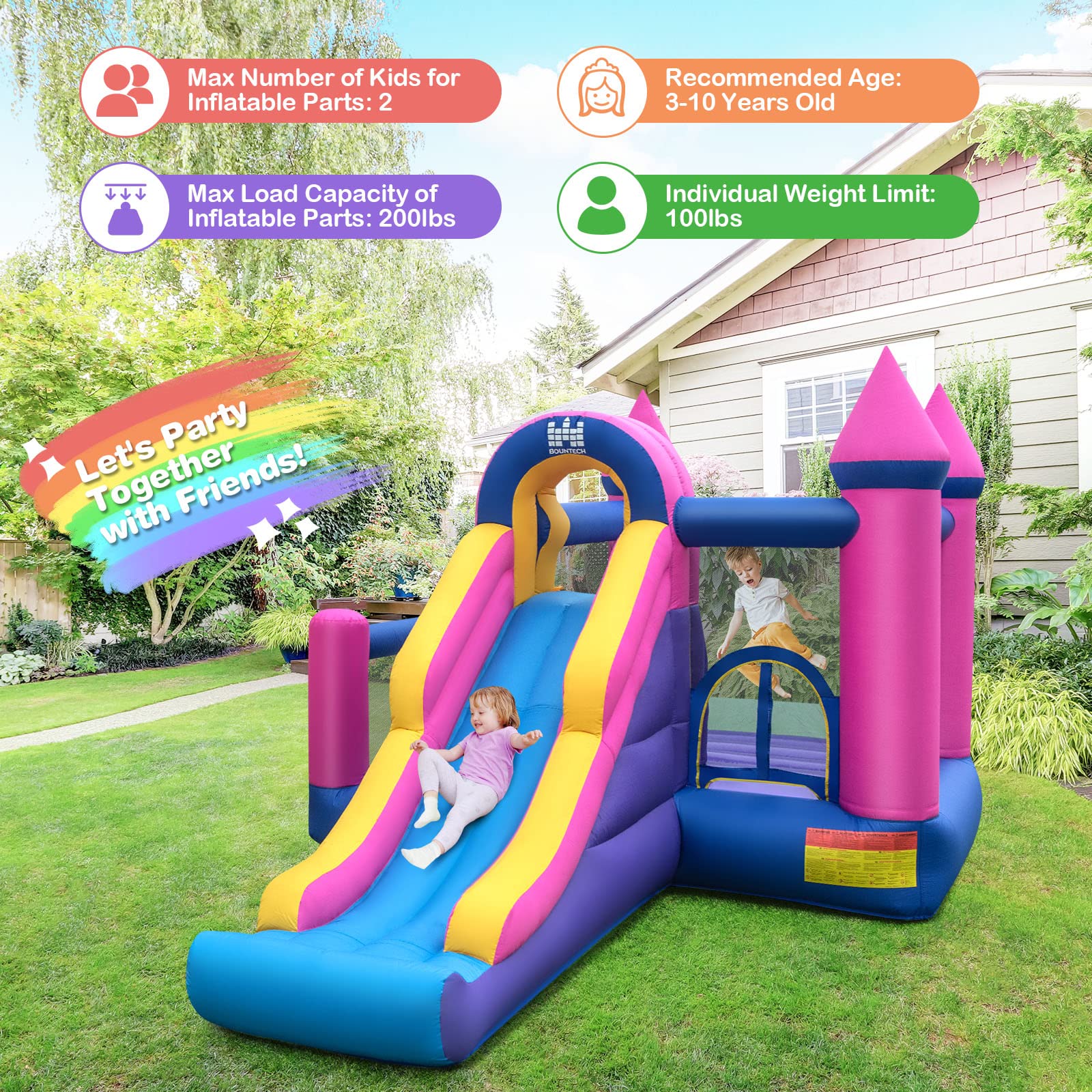 BOUNTECH Inflatable Bounce House with Slide, Ball Pit & Basketball Hoop - Princess Castle Theme for Kids Ages 3-10 | Outdoor Backyard Party Toy, Birthday Gift for Toddlers | Perfect for Birthday Parties, Summer Fun & Backyard Playtime