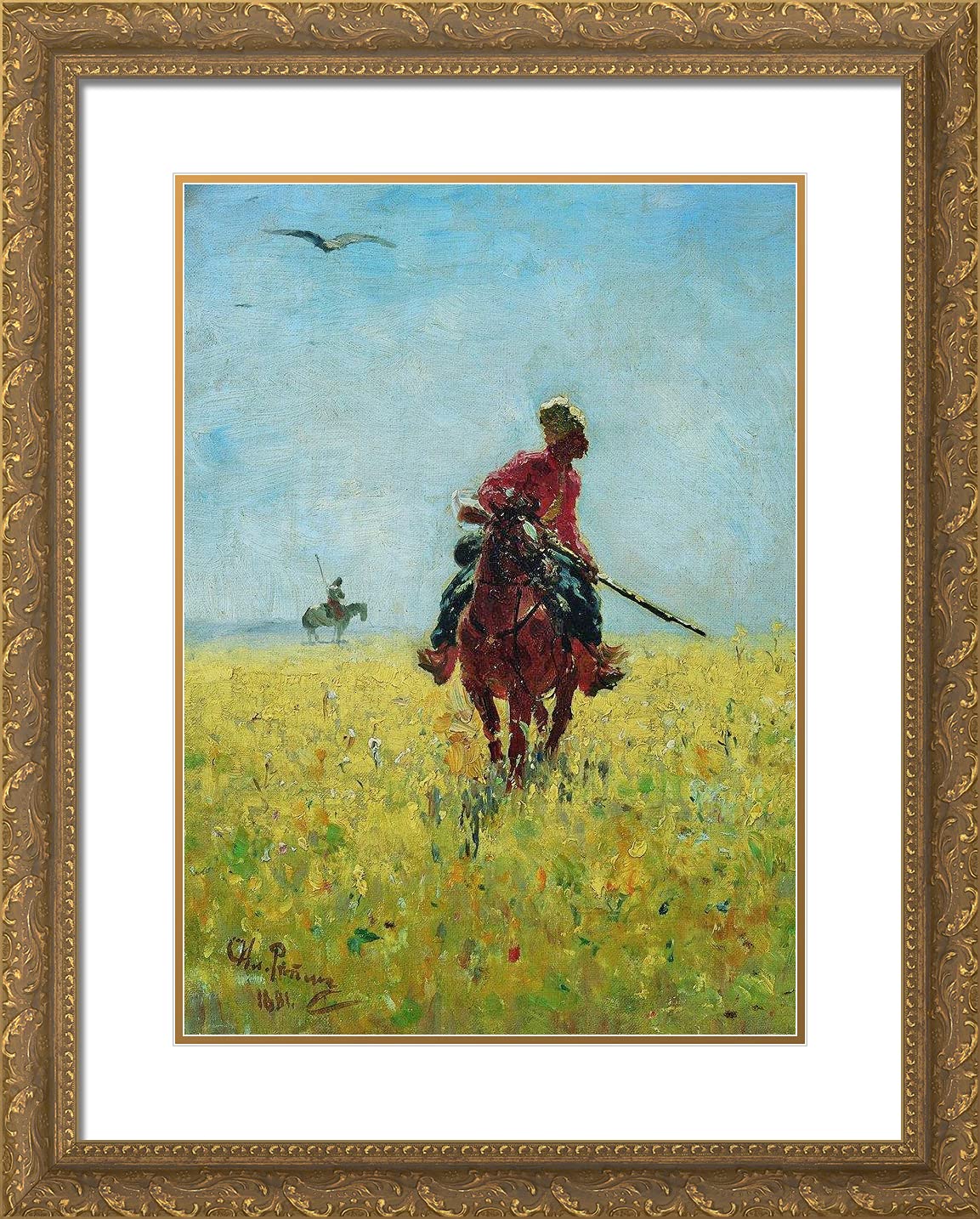 Ilya Repin 'Watch' 20x24 Gold Ornate Framed Art Print with Double Matting - Perfect for Living Room, Bedroom & Office Wall Decor