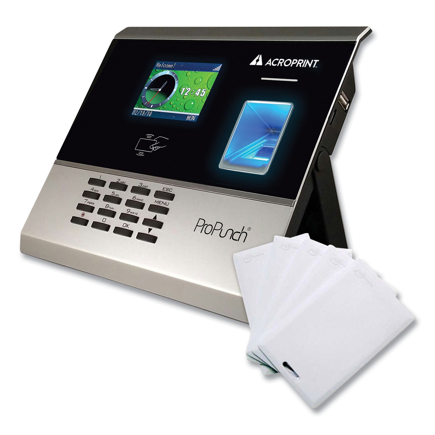 Acroprint® Propunch Biometric & Proximity Time Clock Bundle - 50 Employee Capacity - Black | Ideal for Small Business Time Tracking & Attendance Management