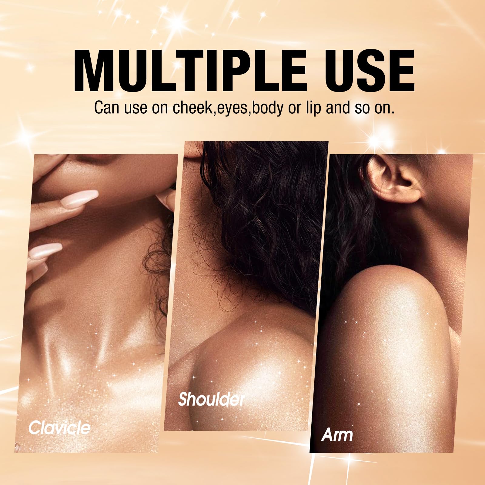 Glitter Body Highlighter Powder - Shimmer & Sparkle Face & Body Makeup with Sponge Applicator (Golden) | Perfect for Parties, Festivals & Night Out Glow