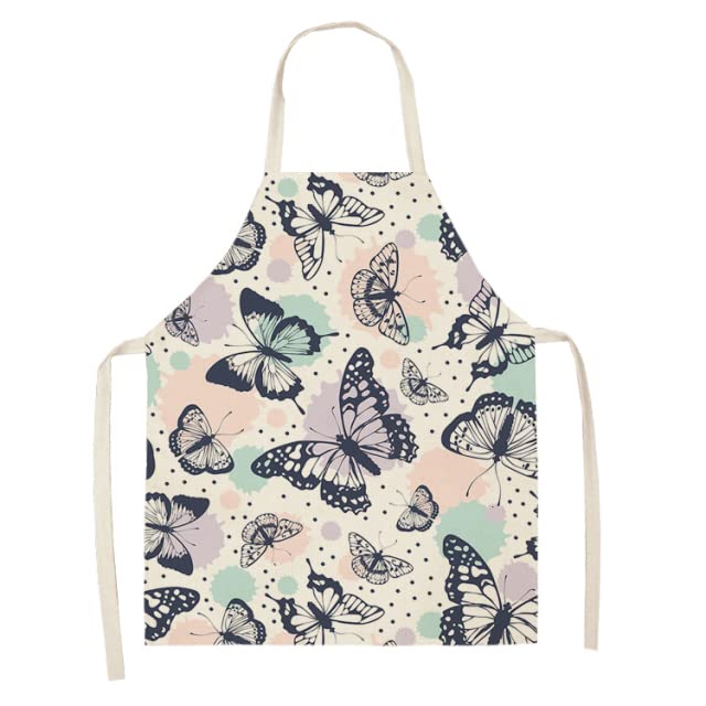 3D Printed Women's Kitchen Apron - Cotton Baking Bib with Linen Flower Butterfly Design - Sleeveless Waist Apron for Cooking, Baking & Home Kitchen Use