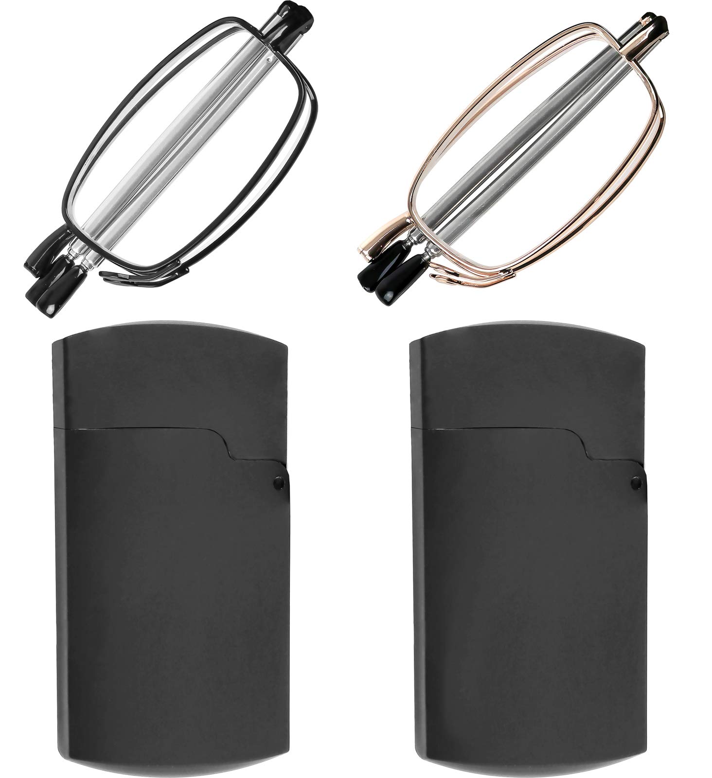 Success Eyewear Reading Glasses 2-Pack - Black & Gunmetal Folding Readers for Men & Women | Compact Lightweight Design with Protective Case | Perfect for Reading, Travel, and Office Use