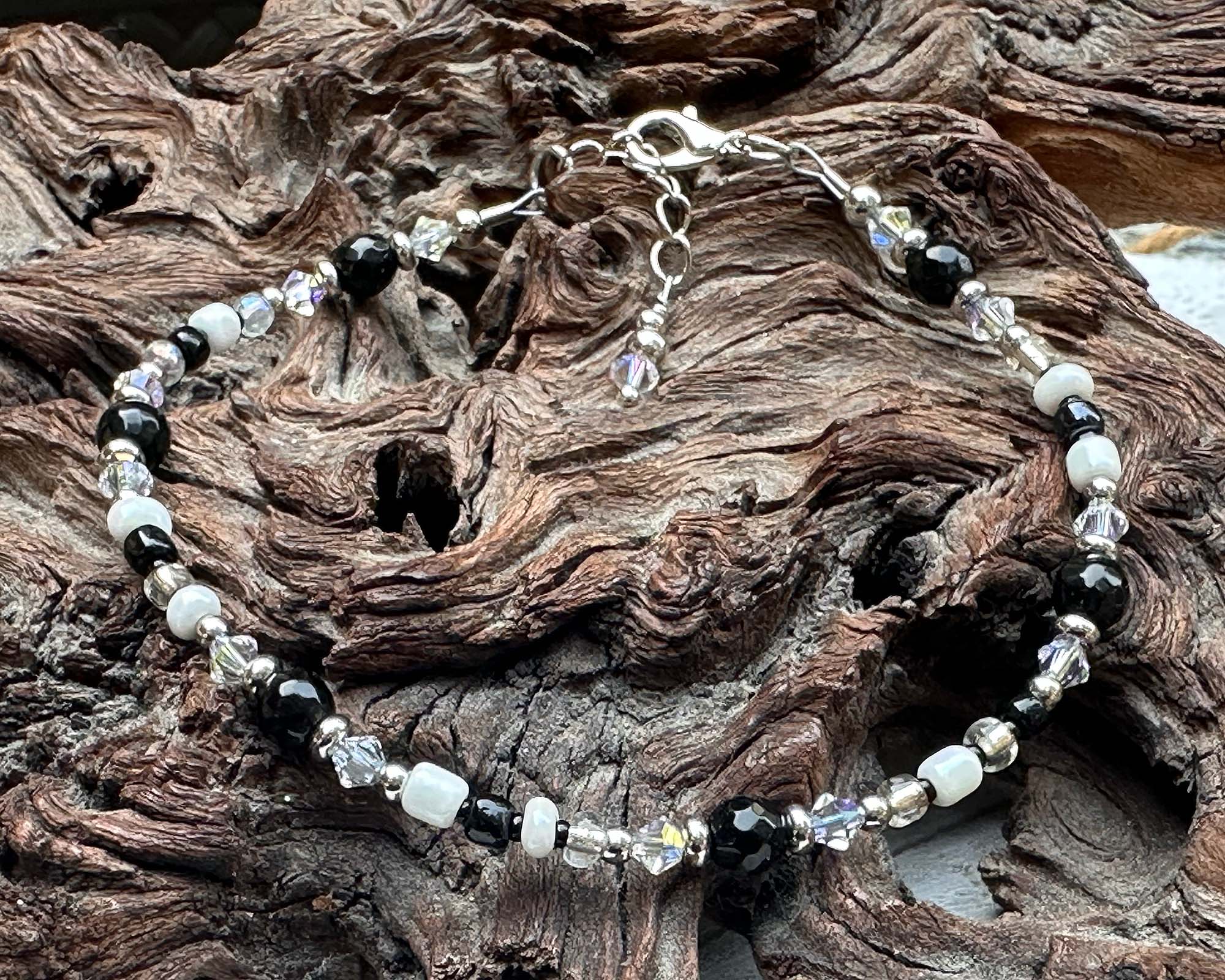 Black Agate Gemstone Beaded Anklet Bracelet for Women - Handmade Adjustable Ankle Chain for Boho Style, Yoga, Meditation & Beach Wear