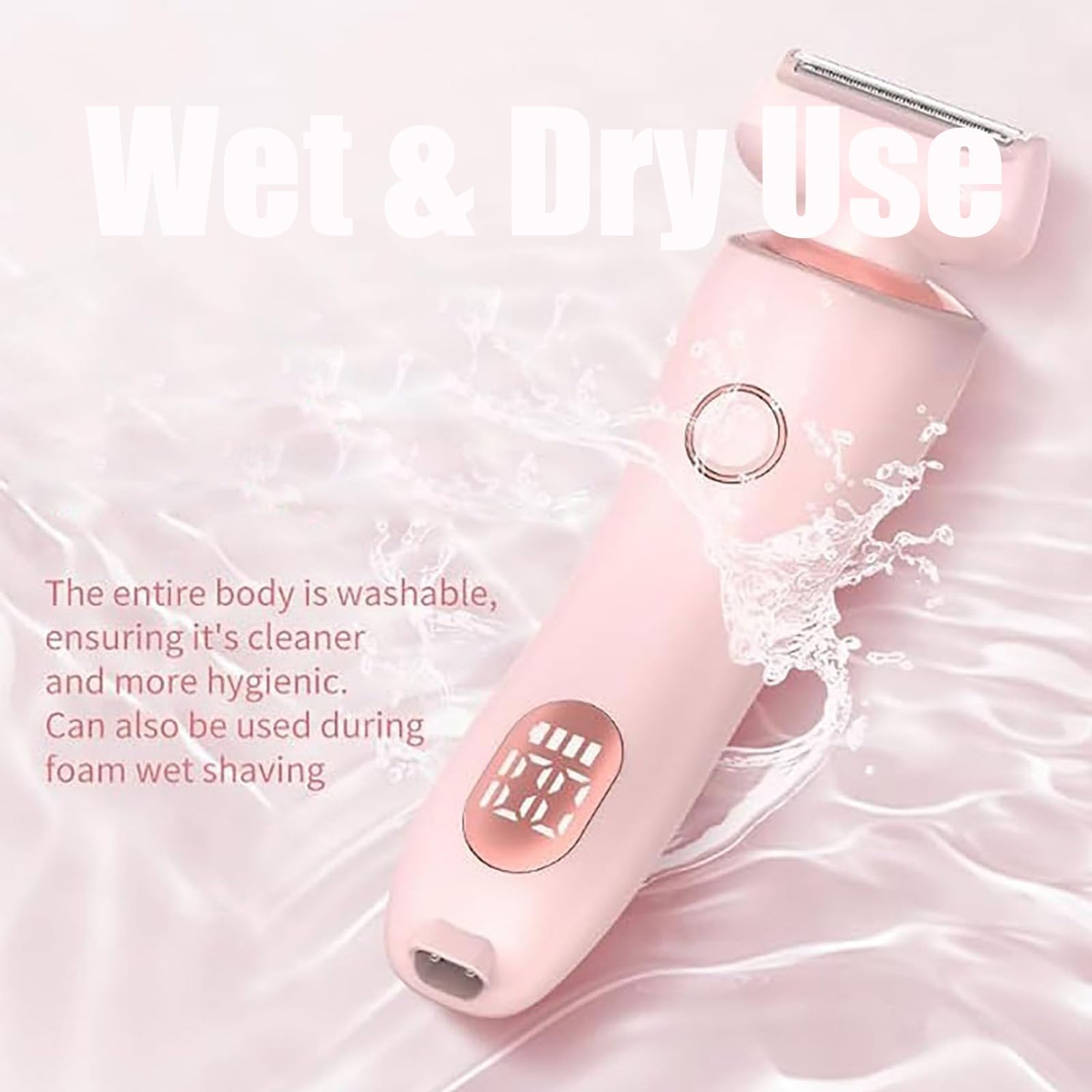 Bleumy 2-in-1 Painless Electric Razor for Women - Waterproof & Multifunctional Women's Shaver with LED Display (Pink) - Perfect for Travel, Bikini Line & Sensitive Skin Grooming