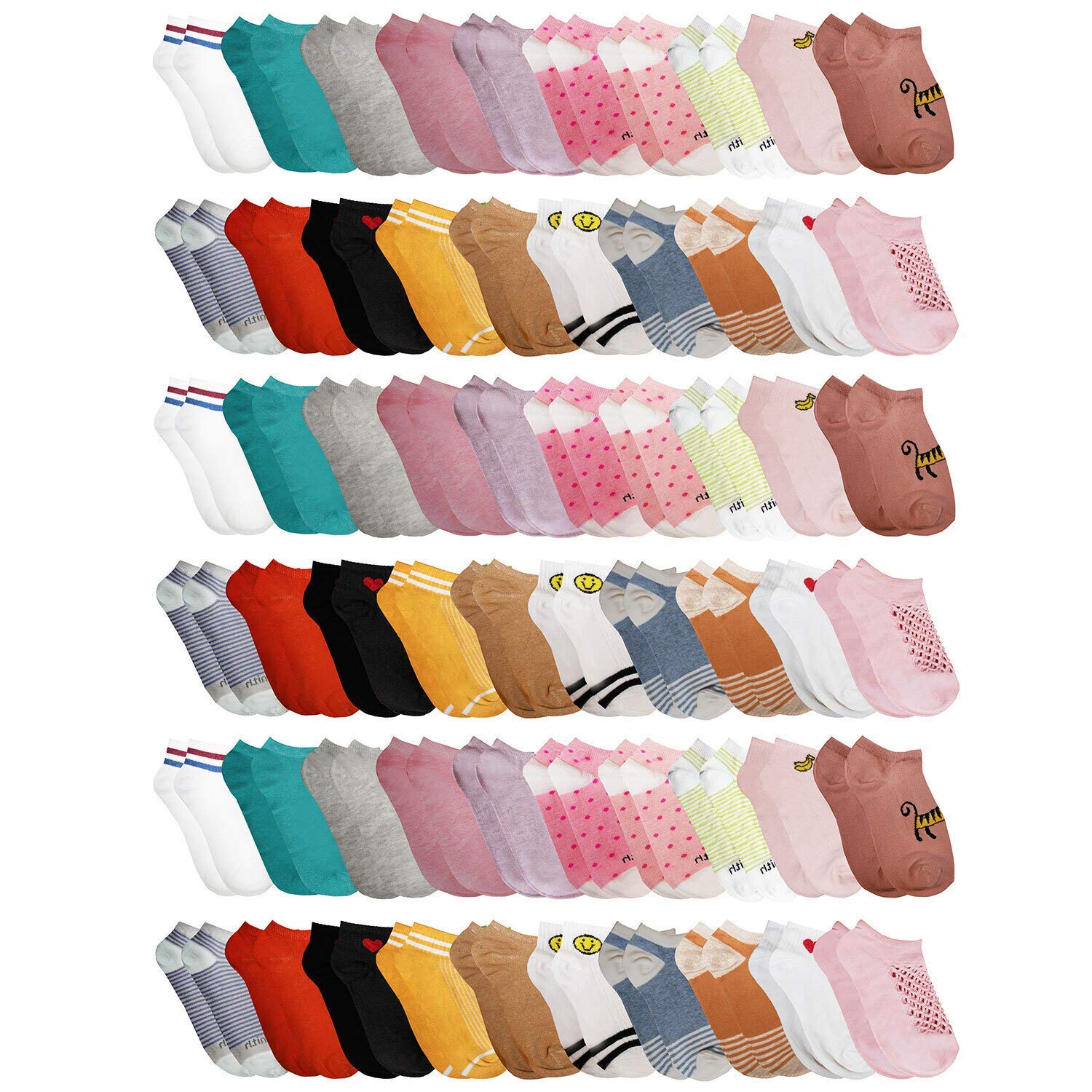 60 Pairs Colorful Thin Lightweight Low Cut Ankle Socks - Bulk Wholesale for Men, Women & Kids - Perfect for Sports, School & Daily Wear