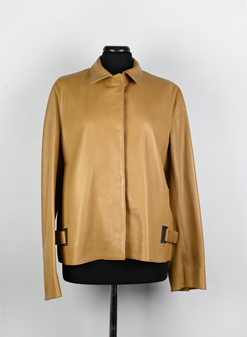 Prada Nappa Leather Jacket in Biscuit Color - Size 44 | Luxury Italian Outerwear for Men, Business & Casual Wear