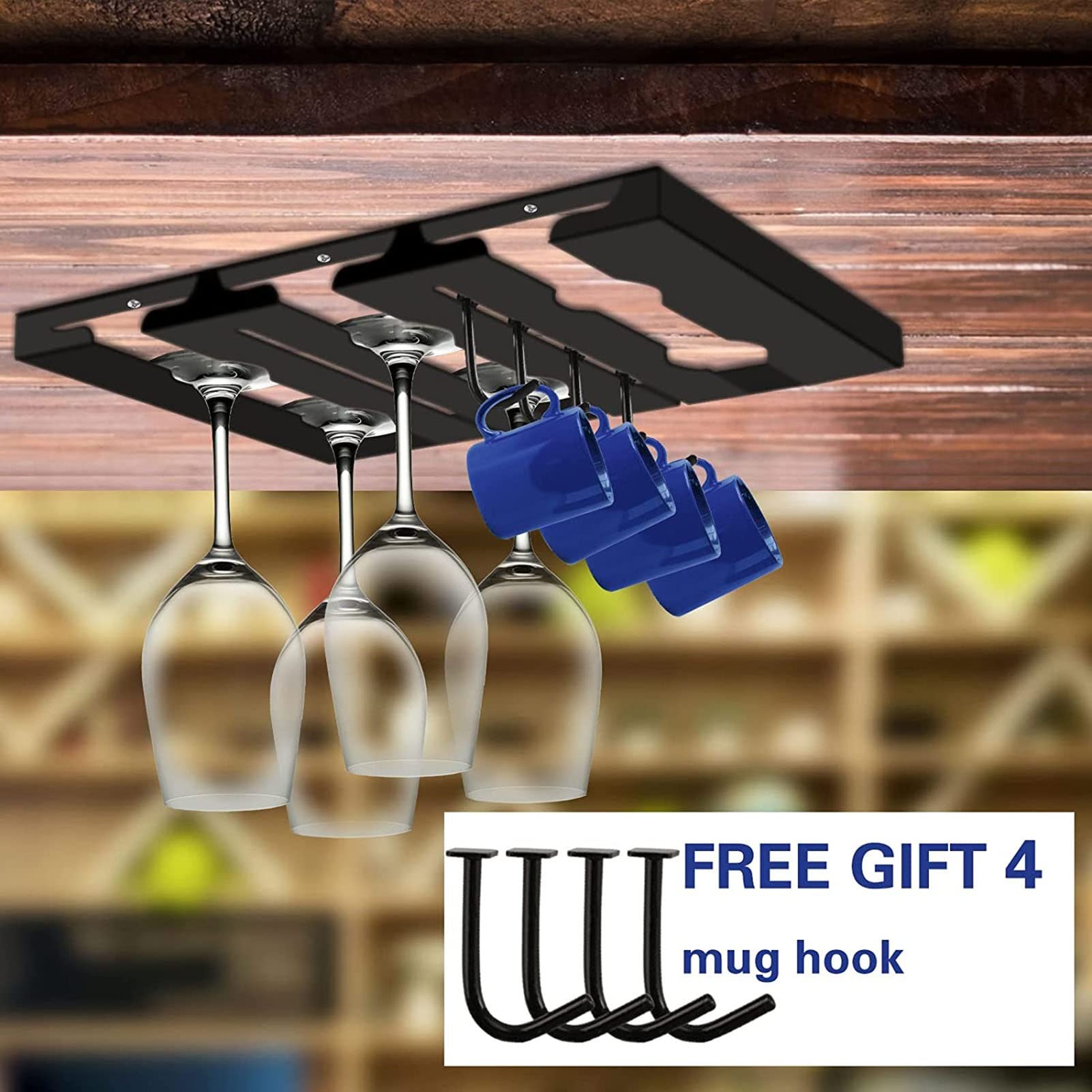 4-Slot Stainless Steel Under Cabinet Wine Glass Rack - Stemware Holder for Kitchen, Bar & Restaurant - Perfect for Organizing Wine Glasses, Cocktail Cups & Drinkware in Small Spaces