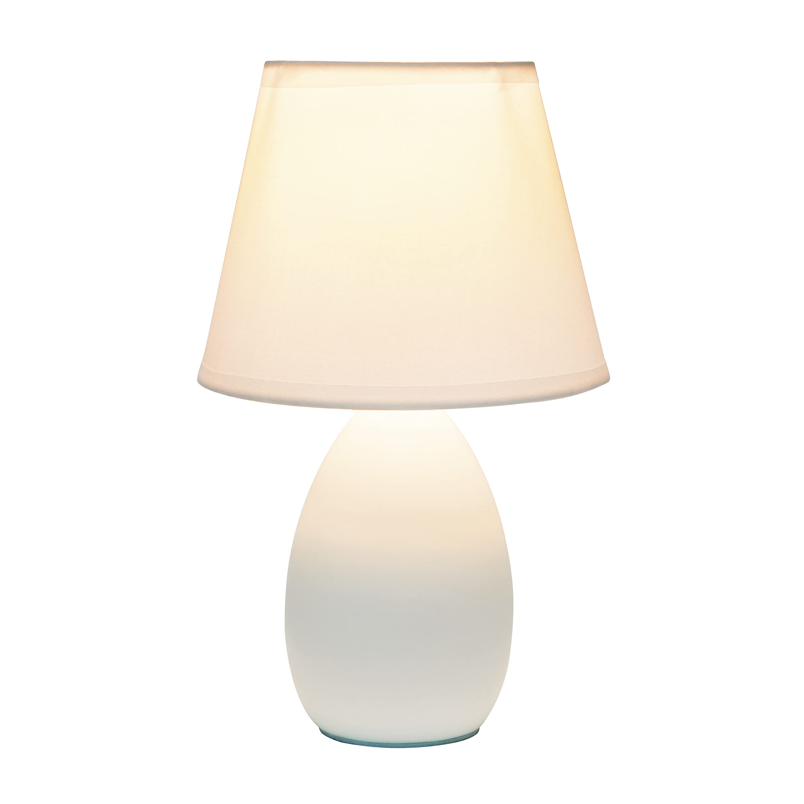 Simple Designs LT2009-OFF Mini Egg Oval Ceramic Table Desk Lamp in Off White - 5.51 x 5.51 x 9.45 Inches - Perfect for Bedroom Nightstand, Office Desk, or Living Room Accent Lighting