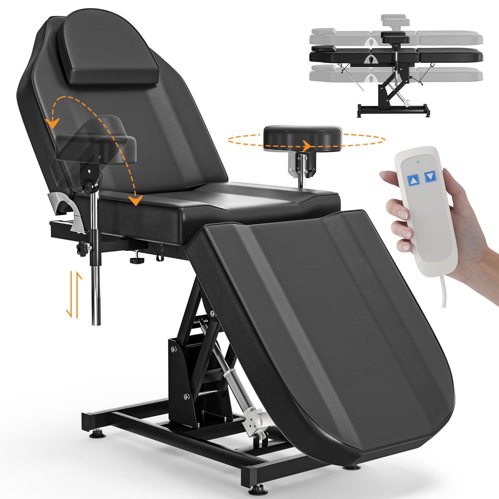 Professional Electric Tattoo Chair Bed with Motorized Height Adjustment - Esthetician Facial Bed for Beauty Spa, Massage Table for Lash Extensions - Perfect for Tattoo Studios, Beauty Salons & Spa Treatments