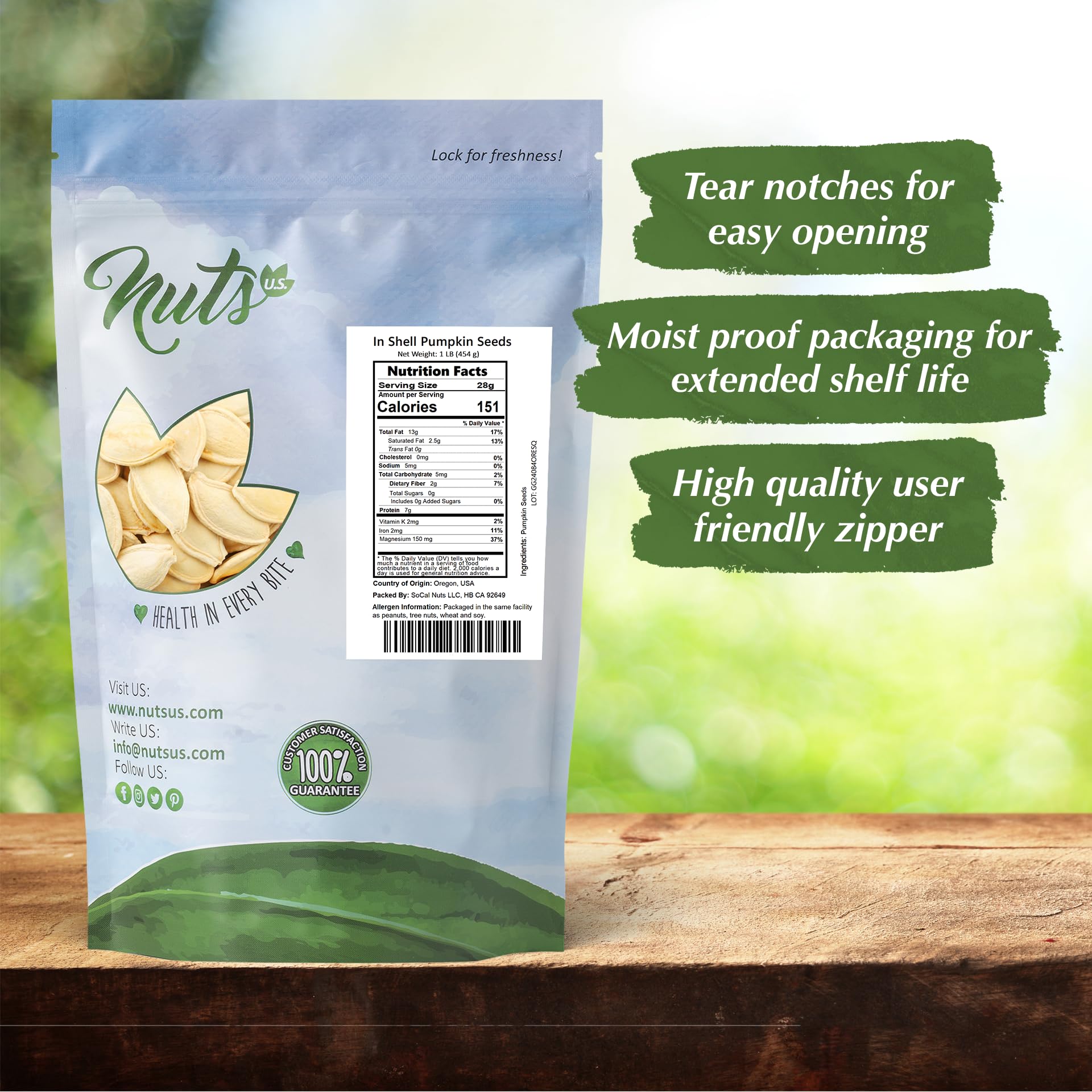 Organic Raw Unsalted Pumpkin Seeds - 1 LB Resealable Bag | Keto, Paleo & Vegan Friendly Healthy Snacks | Perfect for Salads, Baking & On-the-Go Snacking