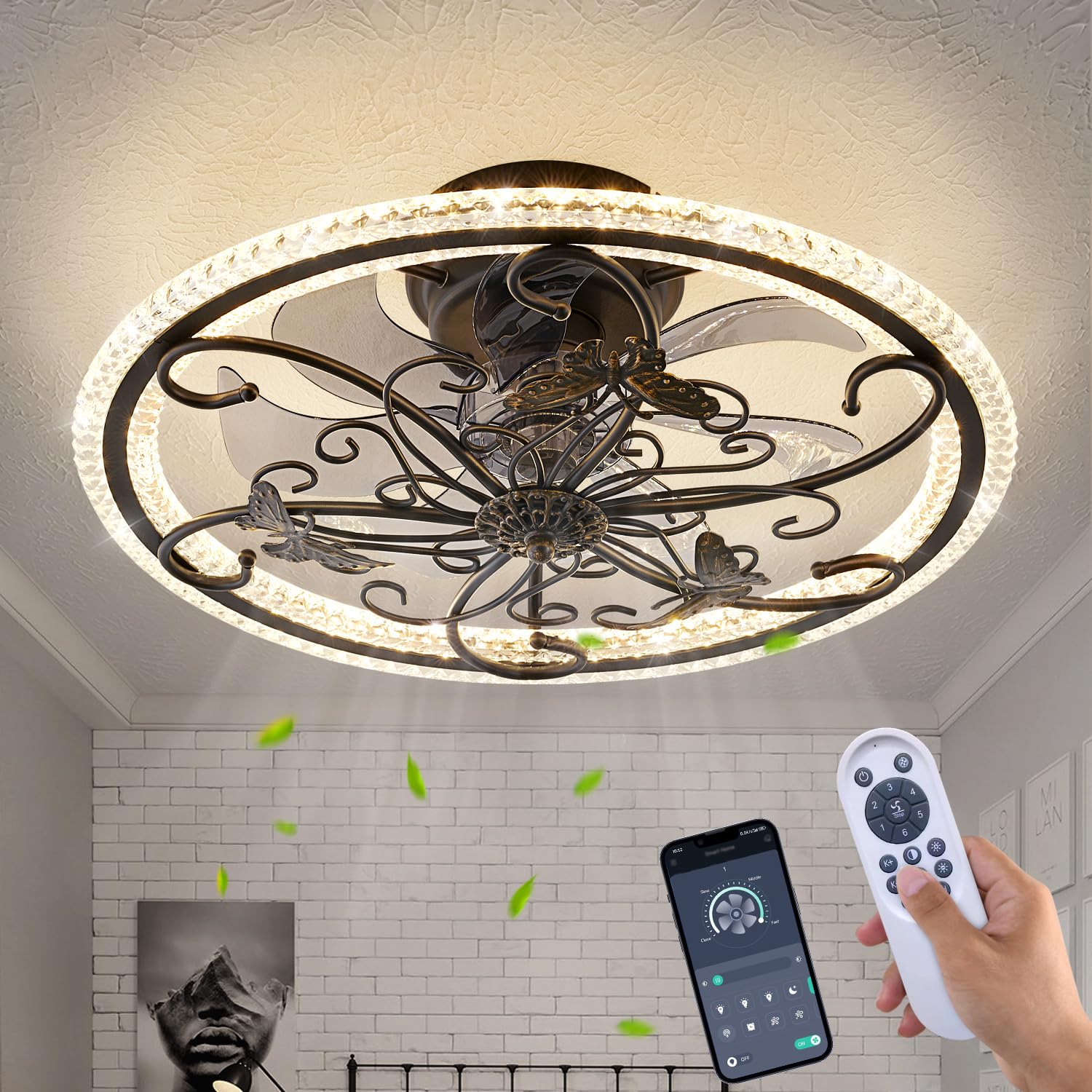 HuixuTe 52 Inch Black Industrial Ceiling Fan with Light and Remote Control - 6 Speed Adjustable Vintage Cage Fan for Kitchen, Bedroom, Living Room - Perfect for Home, Office, and Restaurant Cooling & Lighting