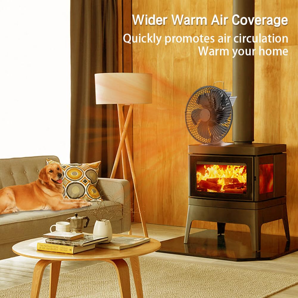 Efficient Heat Powered Fireplace Fan - Silent Wood Stove Fan with Hood for Home, Kitchen & Camping | Low Energy Consumption, Quiet Operation & Warm Air Circulation for Cozy Heating