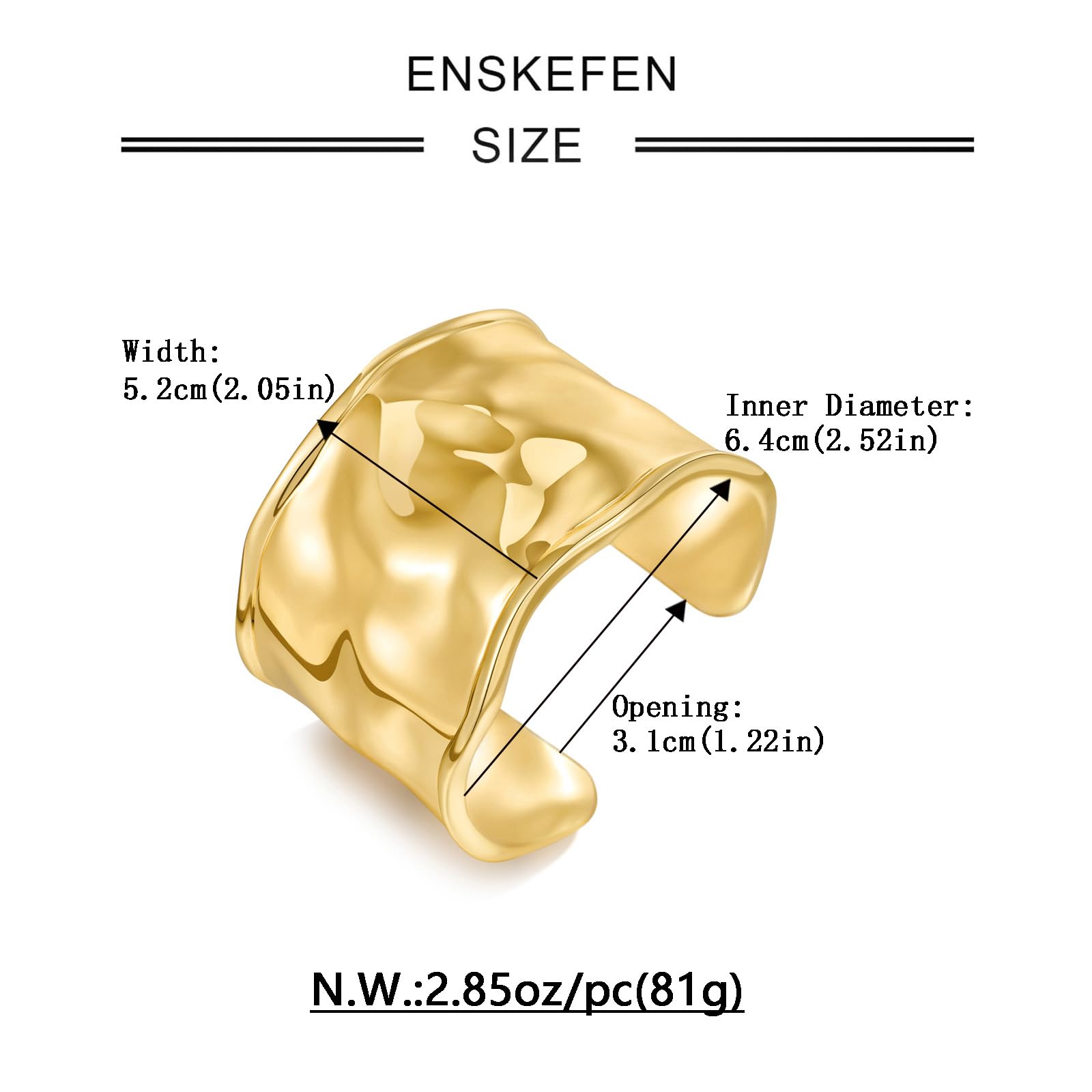 Hammered Gold Cuff Bracelets for Women - Adjustable Open Bangle - Chunky Statement Wide Vintage Boho Jewelry - Perfect for Casual Wear, Parties & Special Occasions