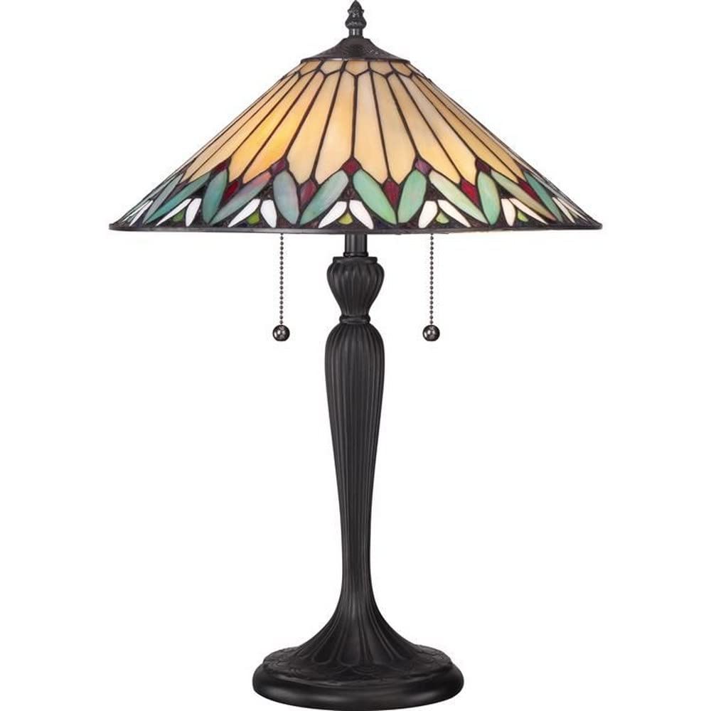 2-Light Tiffany Style Table Lamp with Geometric Design - Traditional Stained Glass Table Lamp for Living Room, Bedroom, or Office Decor (Model 71-Bel-1229462)