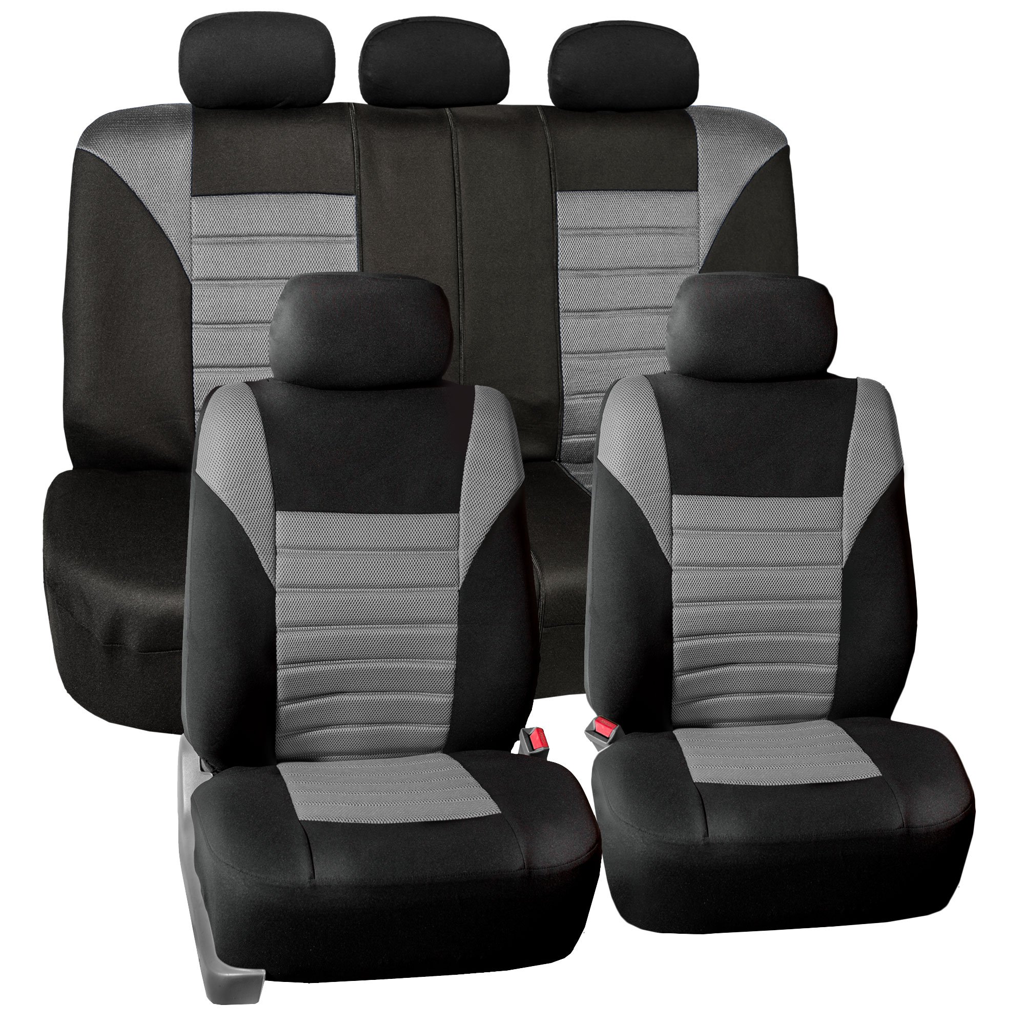 Premium 3D Air Mesh Car Seat Covers Full Set - Universal Fit for Cars, Trucks & SUVs | Airbag Compatible, Gray Color with Steering Wheel Cover & Seat Belt Pads | Enhanced Comfort & Protection for Daily Commute, Road Trips & Family Travel