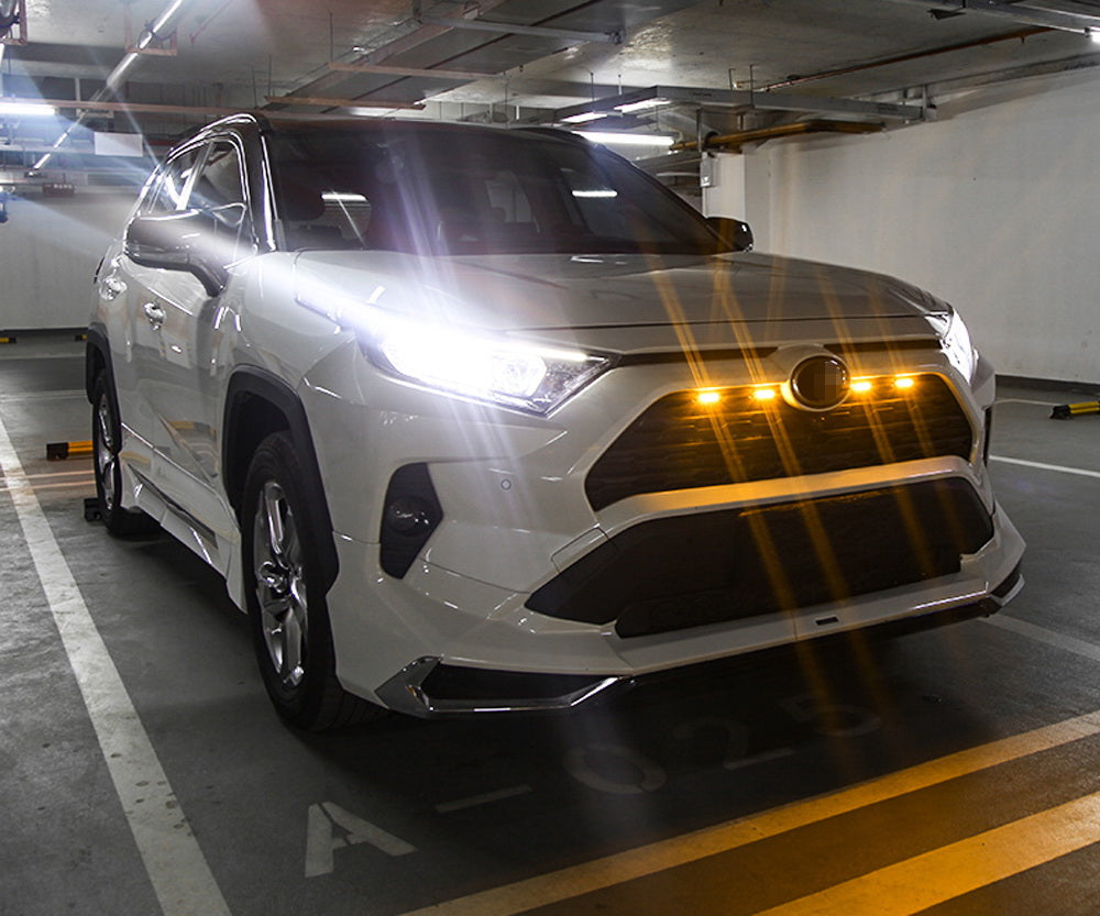 4-Piece Smoked TRD Style Front Grille with Amber LED Lights for 2019-2024 Toyota RAV4 | Off-Road & Night Driving Enhancement