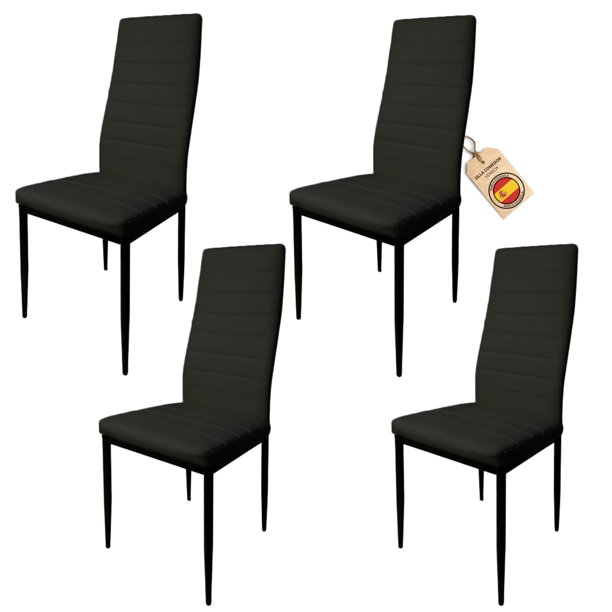 4 Pack Upholstered Dining Chairs - Modern Kitchen & Dining Room Chairs with Padded Seats - Comfortable & Stylish for Home Decor (Black) - Perfect for Family Meals, Dinner Parties & Small Spaces