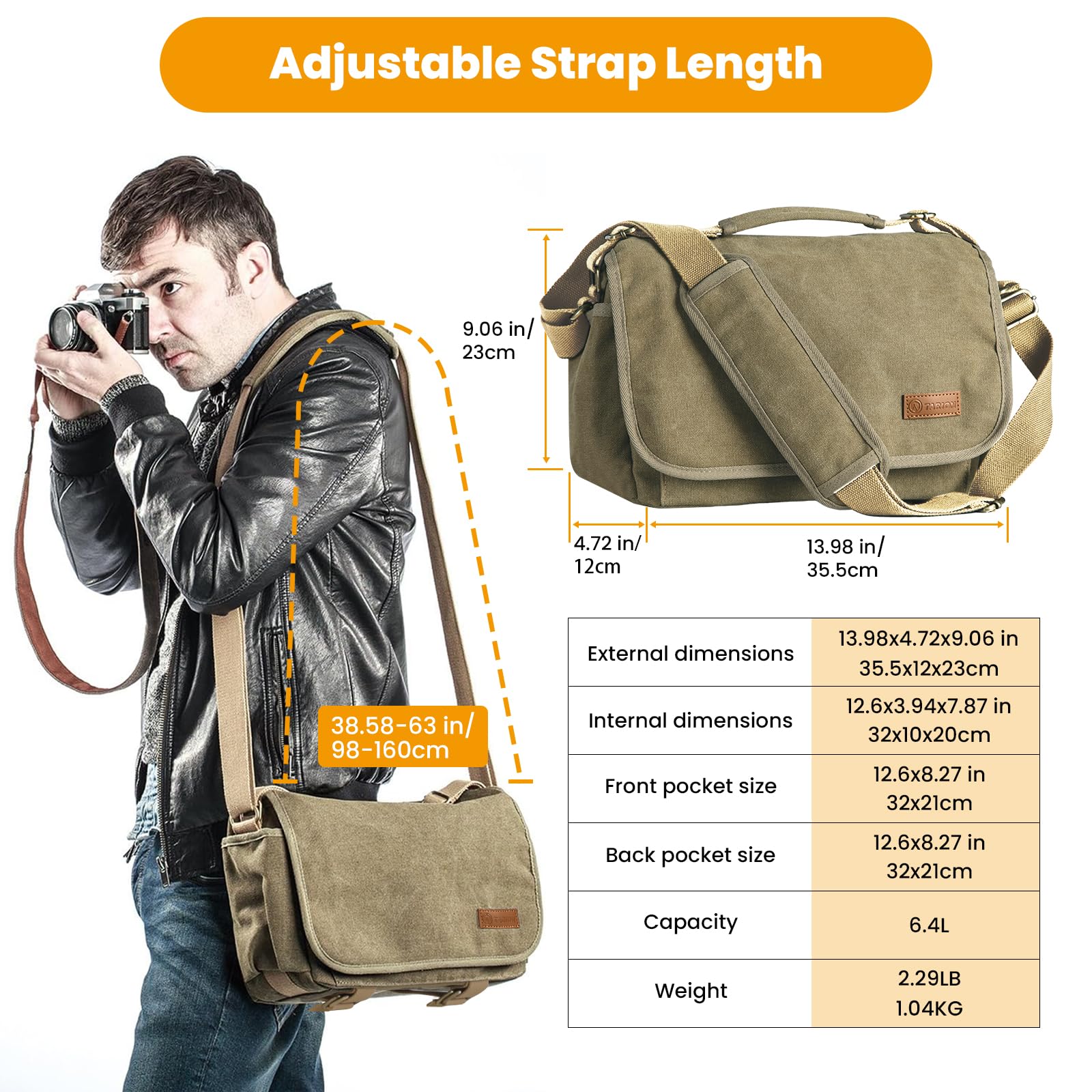 Vintage TARION Canvas DSLR Camera Bag - Crossbody Messenger Shoulder Bag for Photographers, Travel & Everyday Use (Model RS-01)