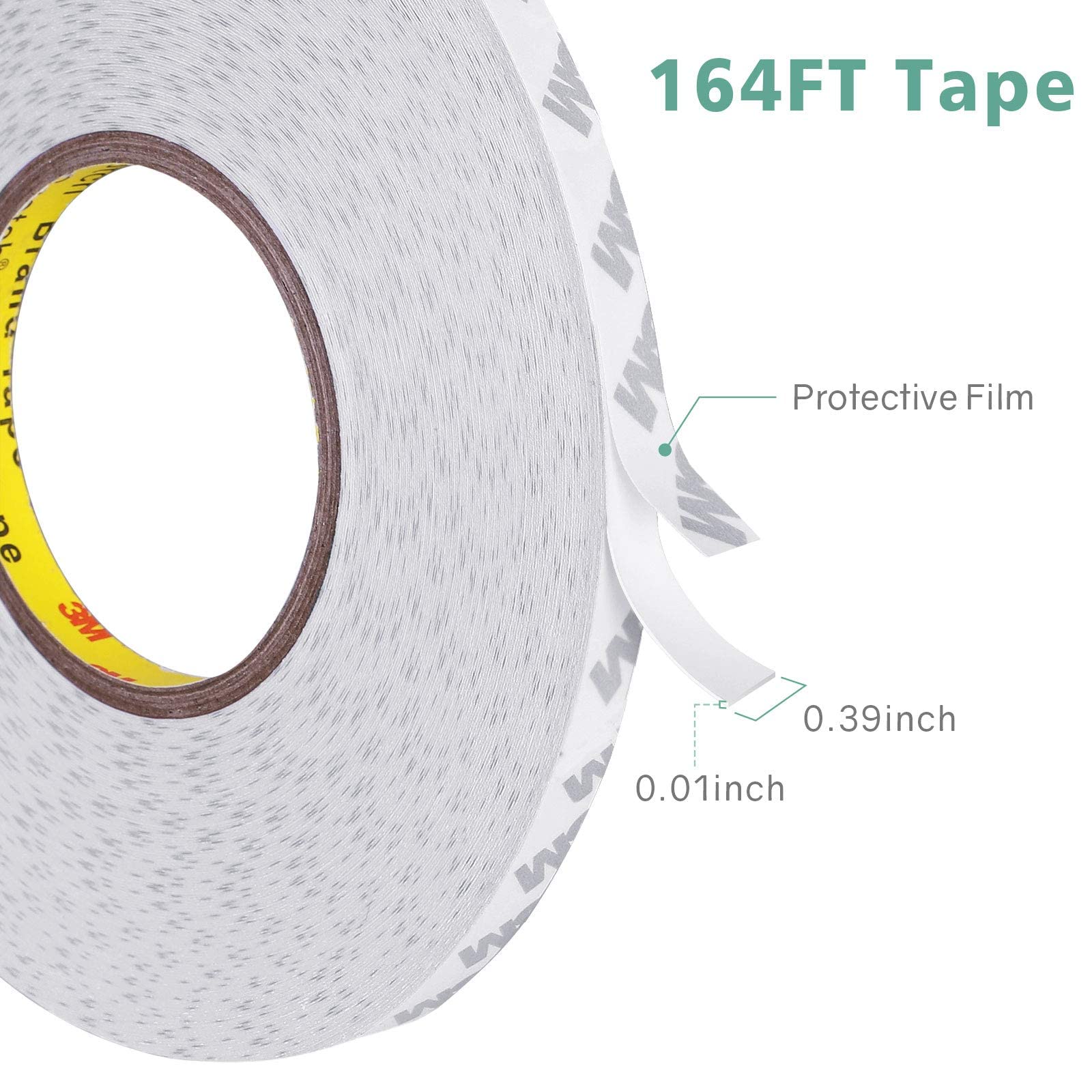 Double Sided Tape 164FT/33FT - 0.39Inch Thin Waterproof Mounting Foam Tape for LED Strip Lights, Car, Home & Office Decor - Strong 3M Adhesive for Wall Hanging, Picture Frames & DIY Projects