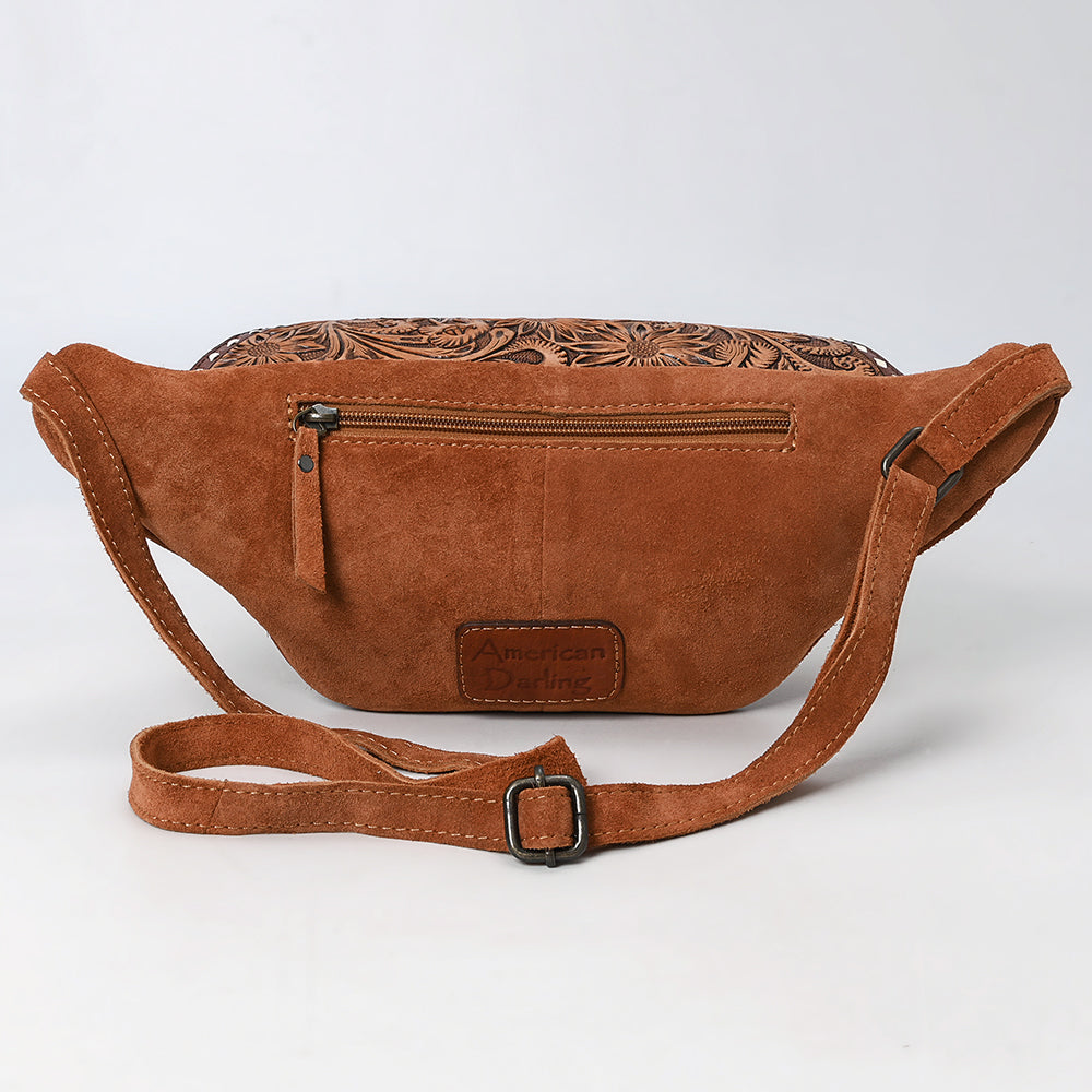 **American Darling ADBG1660 Genuine Western Leather Fanny Pack - Hand Tooled Suede Women's Crossbody Bag for Outdoor, Travel & Festivals**