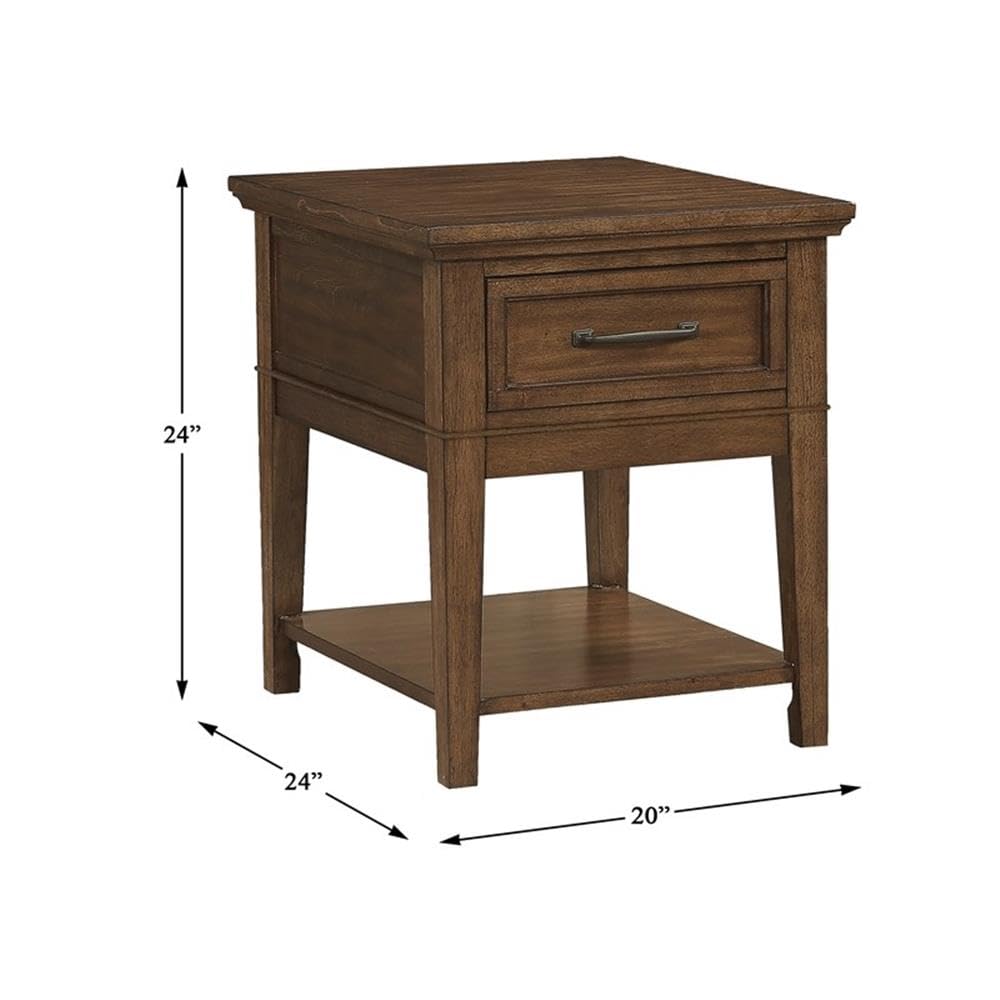 Lexicon Whitley Wood 1 Drawer End Table - Brown Nightstand for Bedroom, Living Room & Office - Compact Side Table with Storage Drawer