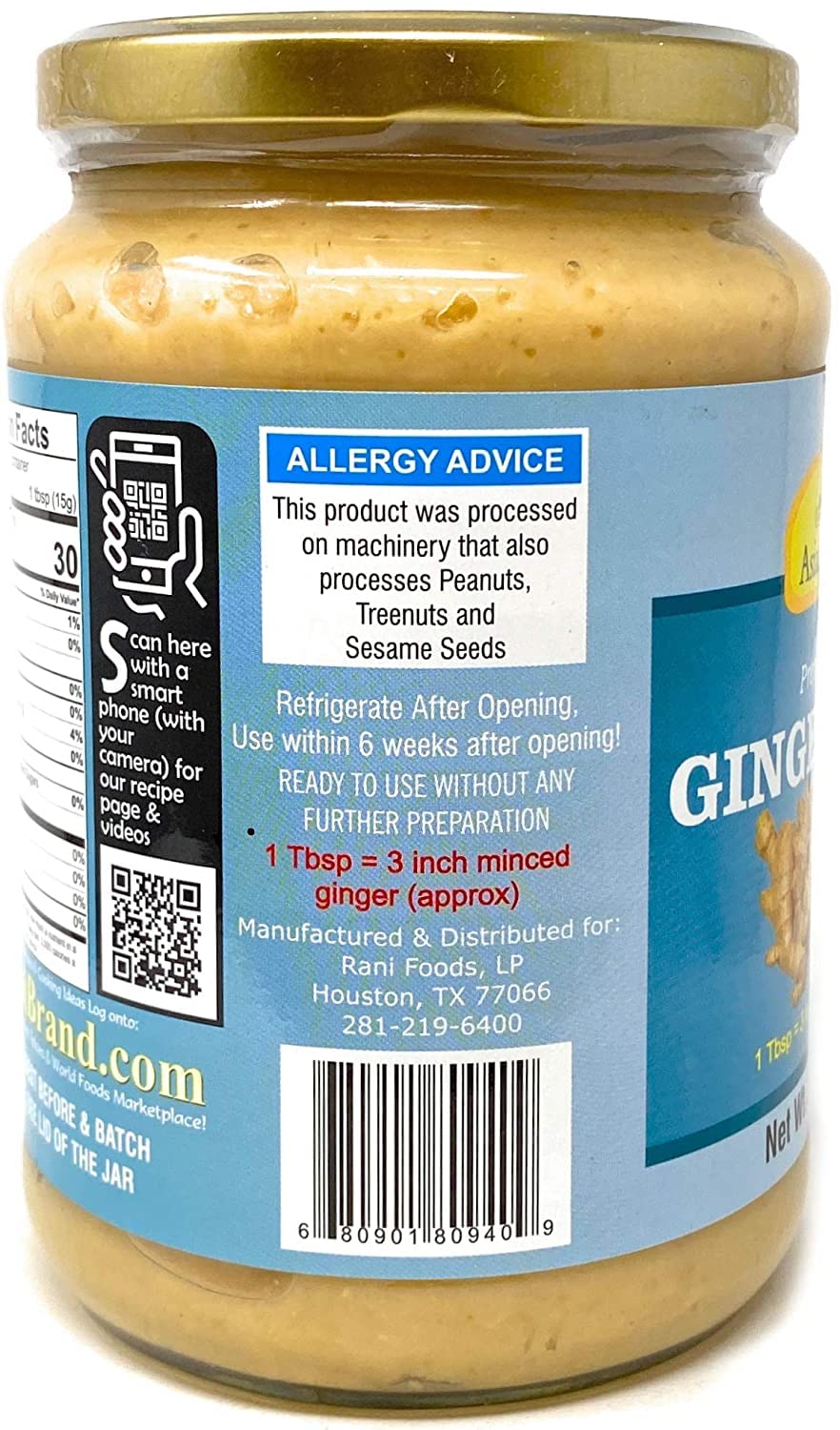 Premium Asian Kitchen Ginger Cooking Paste - 26.5oz (750g) Glass Jar | Vegan, Gluten Free, Non-GMO, No Artificial Colors | Authentic Indian Origin | Perfect for Curry, Stir Fry & Marinades