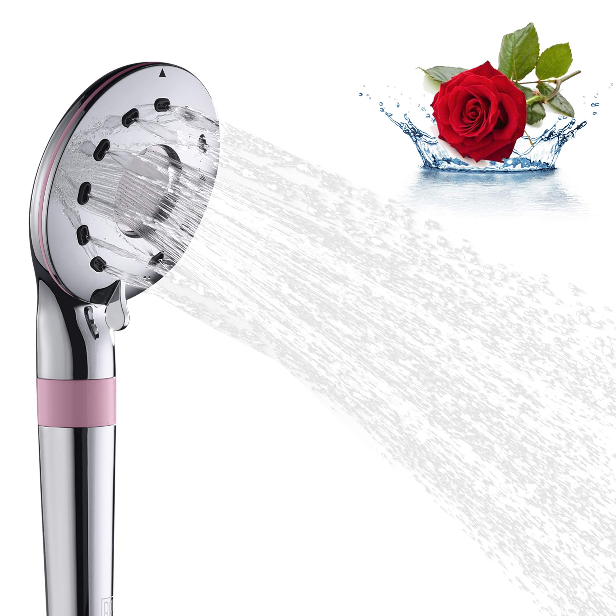 High Pressure Filtered Shower Head with Vitamin C & Aroma - Removes Chlorine, Chloramine & Fluoride - Universal Shower System with 2 Scents (Rose) - Perfect for Dry Skin & Hair Care in Home Spa or Bathroom Relaxation