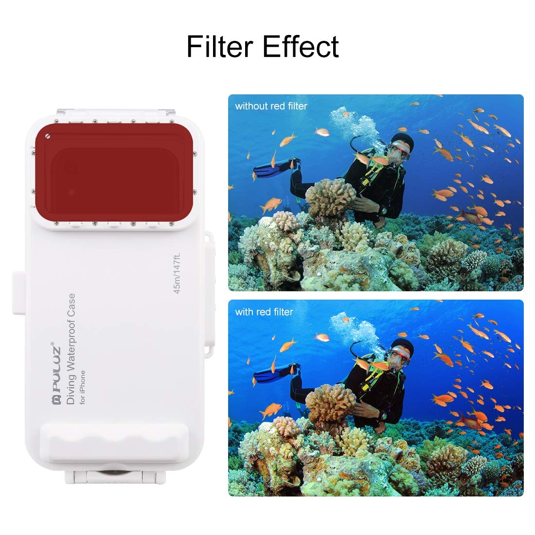 PULUZ 45m/147ft Waterproof Diving Case for iPhone 11/X & iOS 13+ - IP68 Underwater Housing for Photography & Video Recording - Perfect for Scuba Diving, Snorkeling, Beach & Pool Adventures