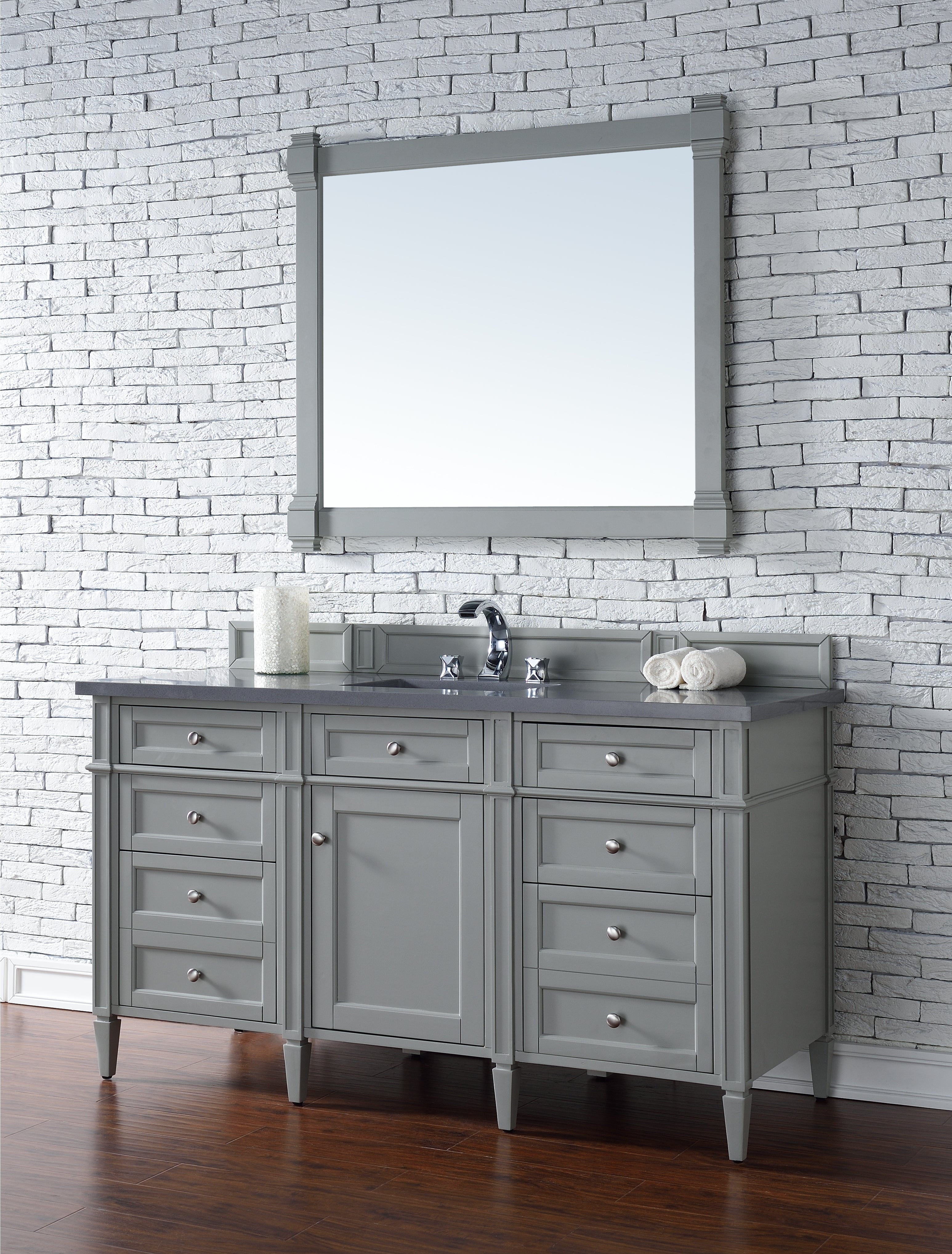 Brittany 60-Inch Urban Gray Bathroom Vanity with 3CM Charcoal Soapstone Quartz Countertop - Modern Single Sink Vanity for Master Bathroom & Powder Room Remodel