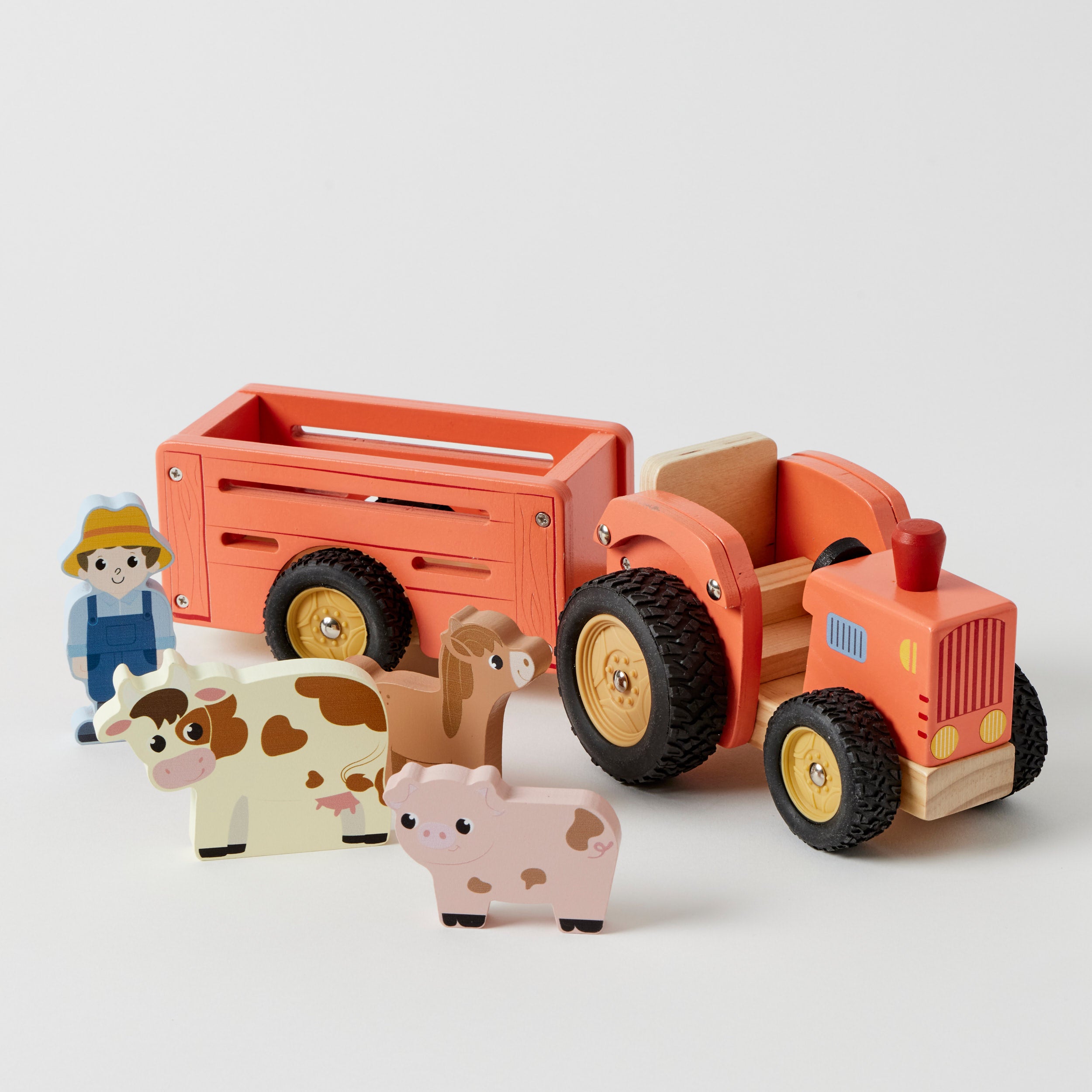 Wooden Farm Tractor and Trailer Set - Kids Pretend Play Toy for Boys & Girls - Perfect for Farm-Themed Birthday Gifts and Imaginative Playtime