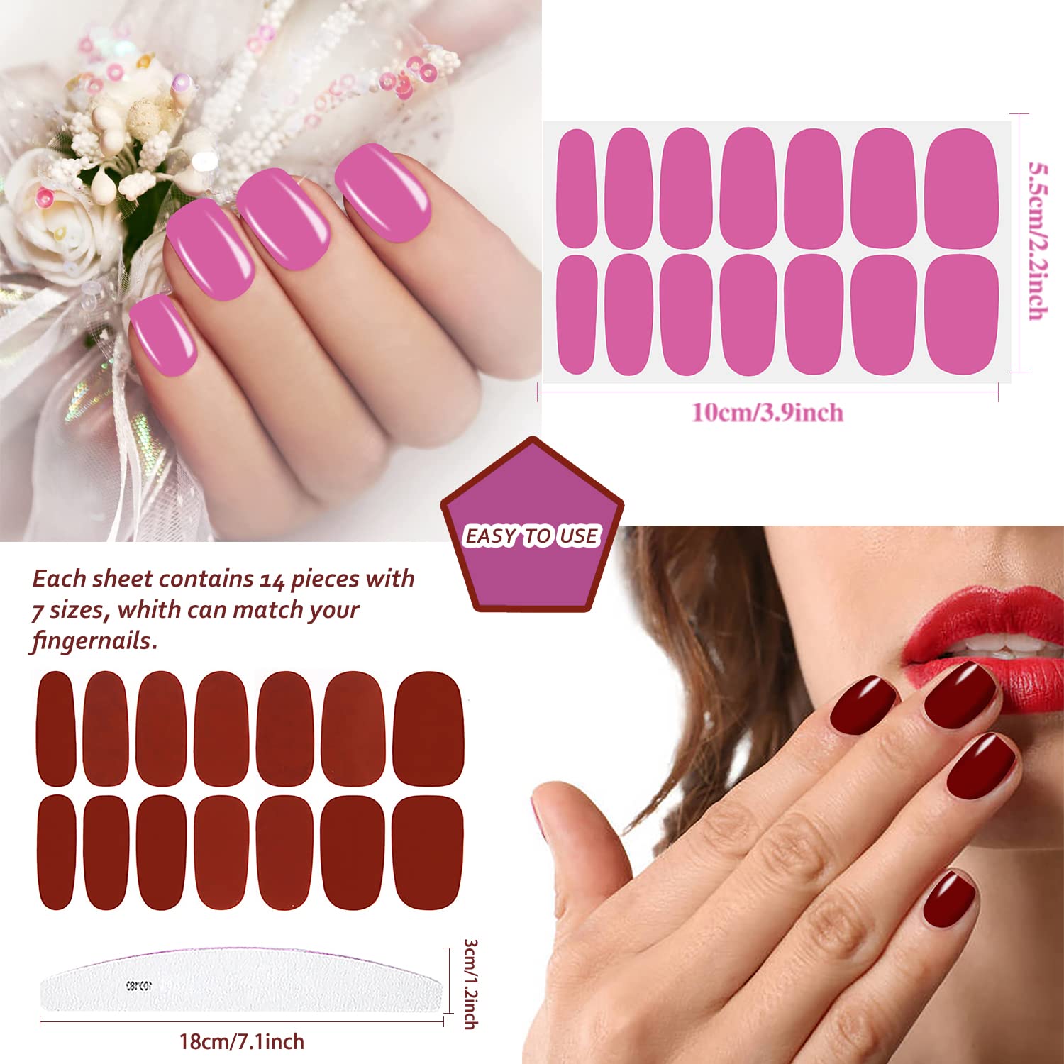 JERCLITY 336 Pieces 24 Sheets Stylish Warm Tones Solid Color Nail Polish Strips - Self-Adhesive Nail Wraps with Nail File for Women & Girls - Perfect for Nail Art, DIY Manicures, Parties, and Everyday Wear
