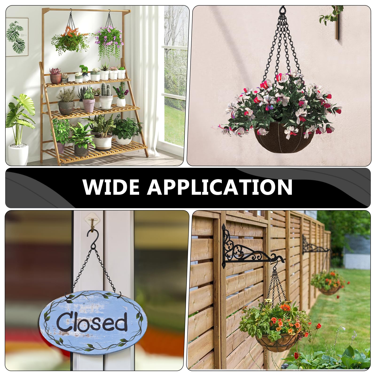3 Pack 23 Inch Heavy Duty Hanging Basket Chains with Hooks - Black Plant Hangers for Flower Pots, Bird Feeders, Lanterns - Perfect for Indoor/Outdoor Garden Decor, Patio & Balcony Plant Display