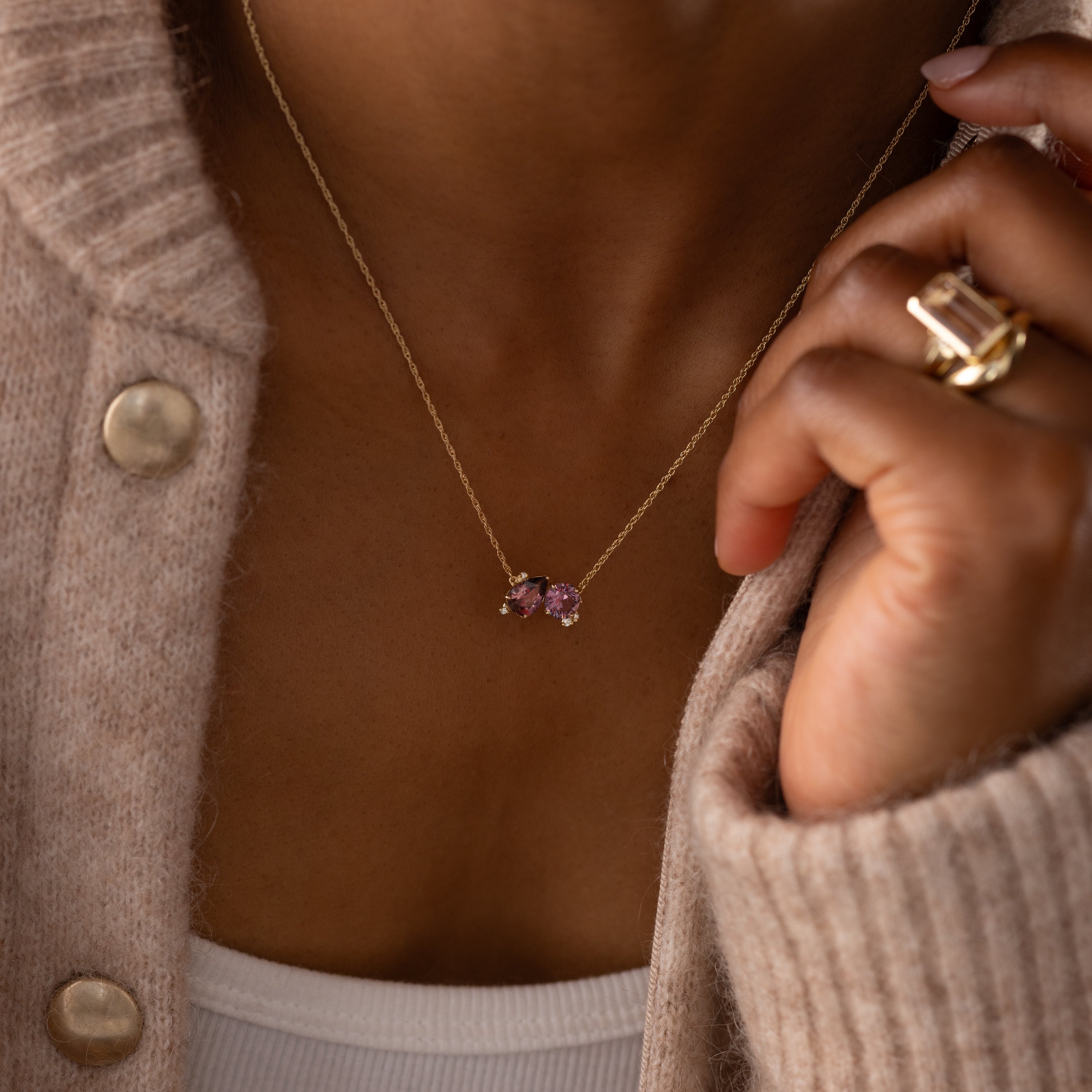 Warm Sapphire Duality Necklace - Elegant Two-Tone Jewelry for Women, Perfect for Date Nights & Special Occasions