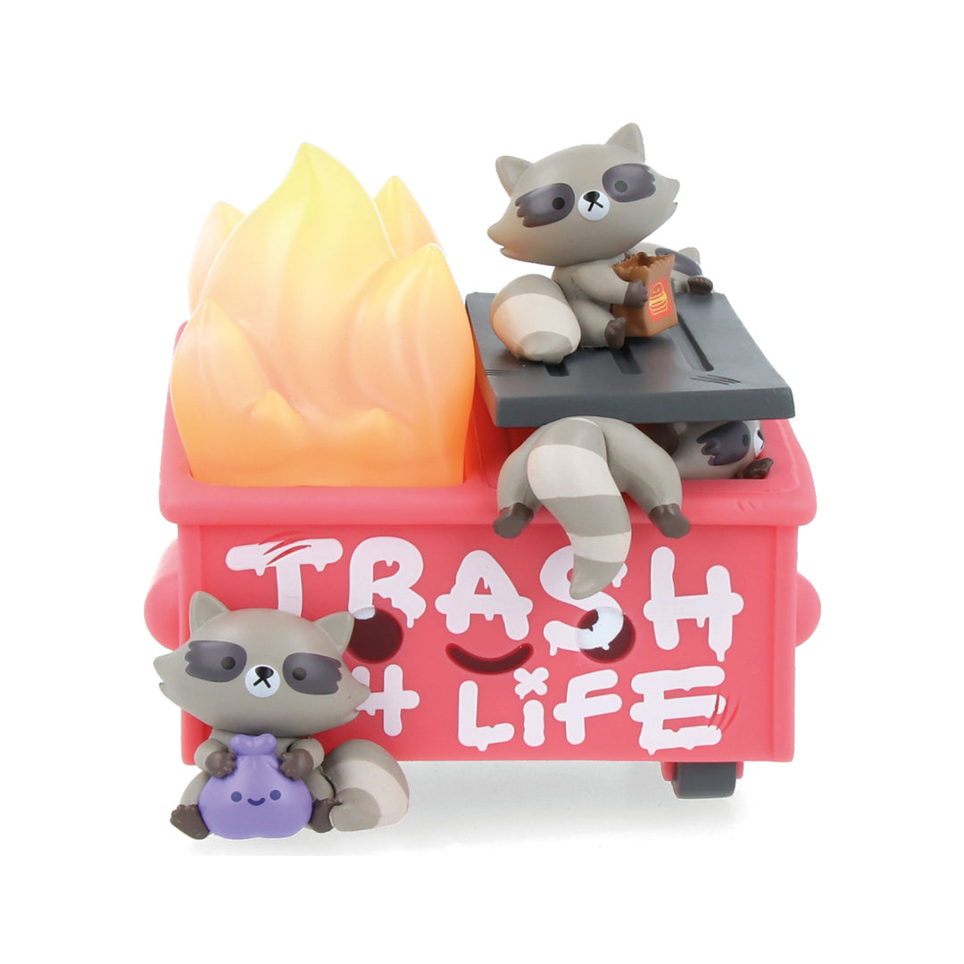 Funny Dumpster Fire & Trash Panda Vinyl Figures - Cute Raccoon Collectible for Desk Decor, Gag Gifts & Pop Culture Fans
