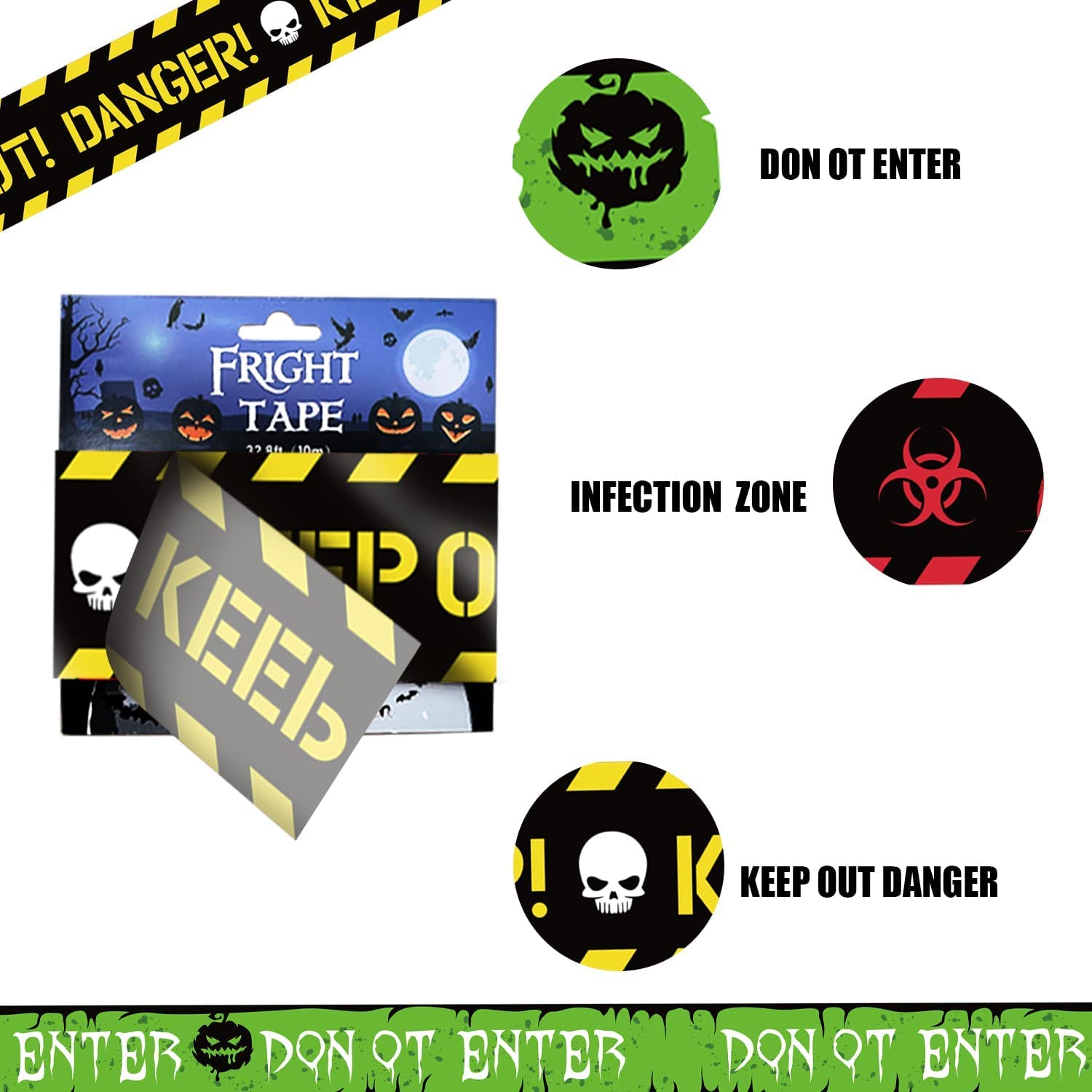DIYASY Halloween Caution Tape Decoration - 3 Pack 100Ft Yellow Zombie Warning Tape & Red Fright Duct Tape Bundle for Party Decor, Haunted Houses, Crime Scenes, and Spooky Events