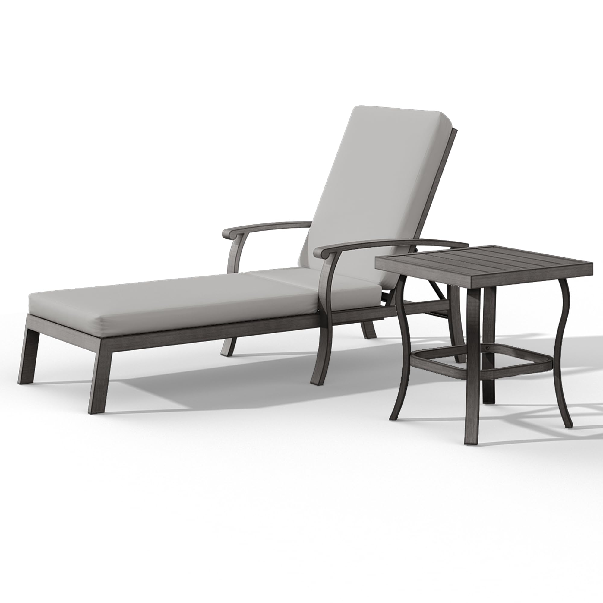 2-Pack Aluminum Patio Chaise Lounge Chairs with Adjustable Backrest & Greige Cushions - All-Weather Outdoor Furniture for Deck, Beach, Poolside & Garden Relaxation