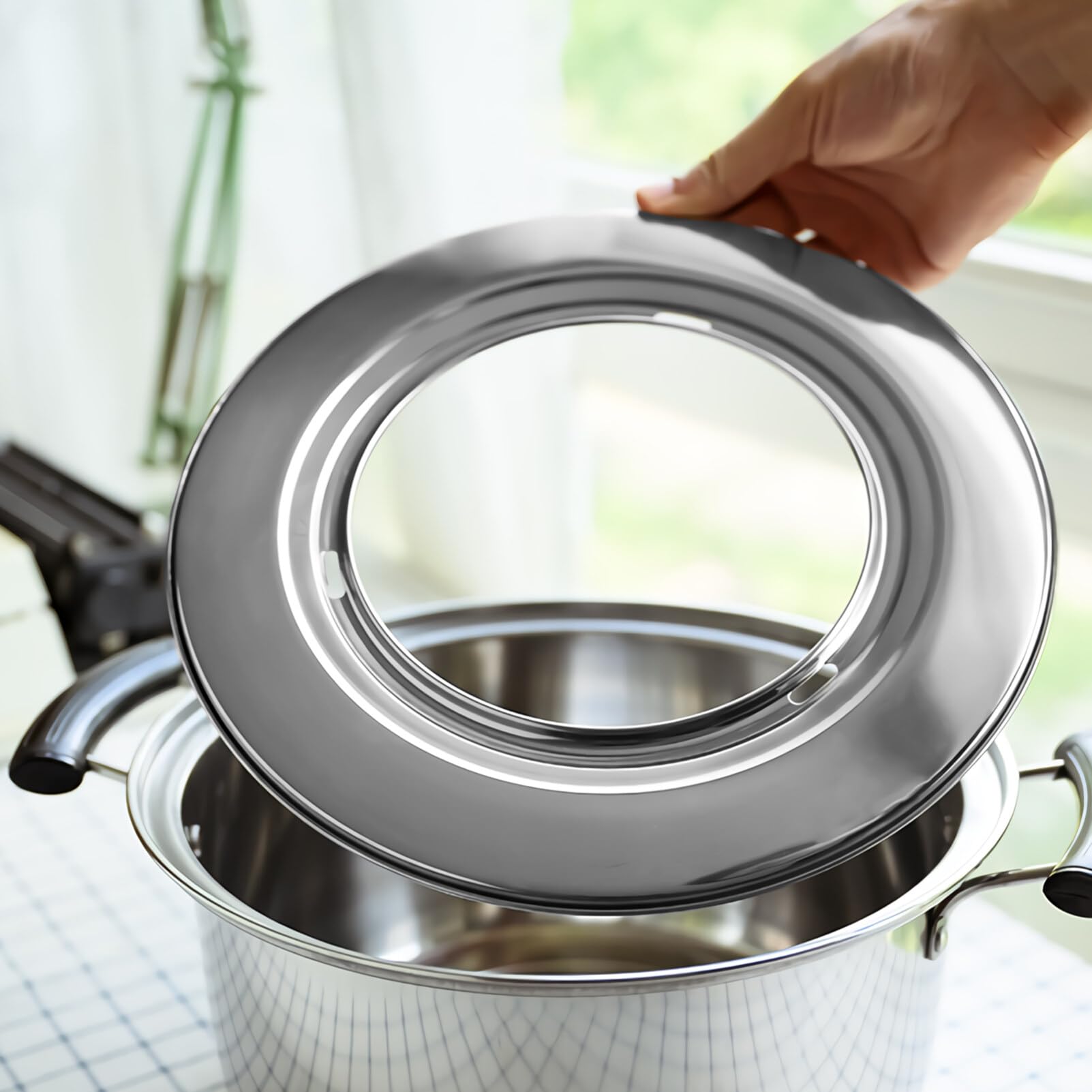 Stainless Steel Steamer Plate & Ring Adapter - 12 Inch Round Steaming Rack for Cooker, Food Heating & Veggie Steaming | Perfect for Home Kitchen, Healthy Cooking & Meal Prep