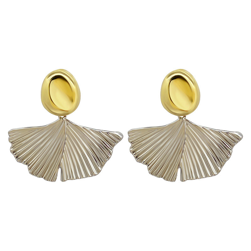 Crinkled Ginkgo Leaf Abstract Drop Earrings for Women | Unique Statement Jewelry for Parties, Weddings & Everyday Wear | E2167
