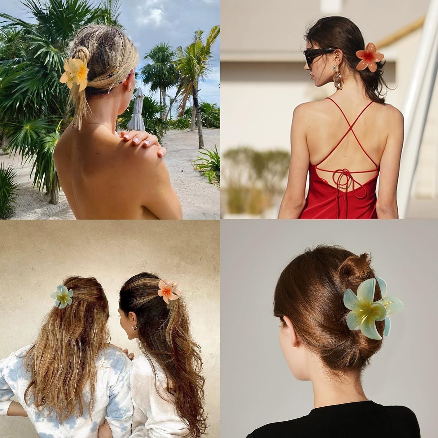 SUKAINA TRENDS Hawaiian Flower Hair Clips for Women & Girls - 3 Pack Strong Hold Glossy Hairpins for Thick & Thin Hair (Multicolor) | Perfect for Beach Weddings, Summer Parties & Boho Fashion Styles