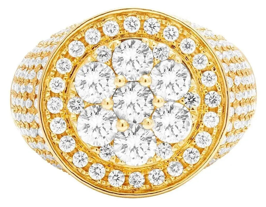 14K Yellow Gold Lab-Grown Diamond CVD HPHT Round 3D Cluster Pinky Ring for Men - 6.5 CT, 20mm - Perfect for Weddings, Anniversaries & Special Occasions