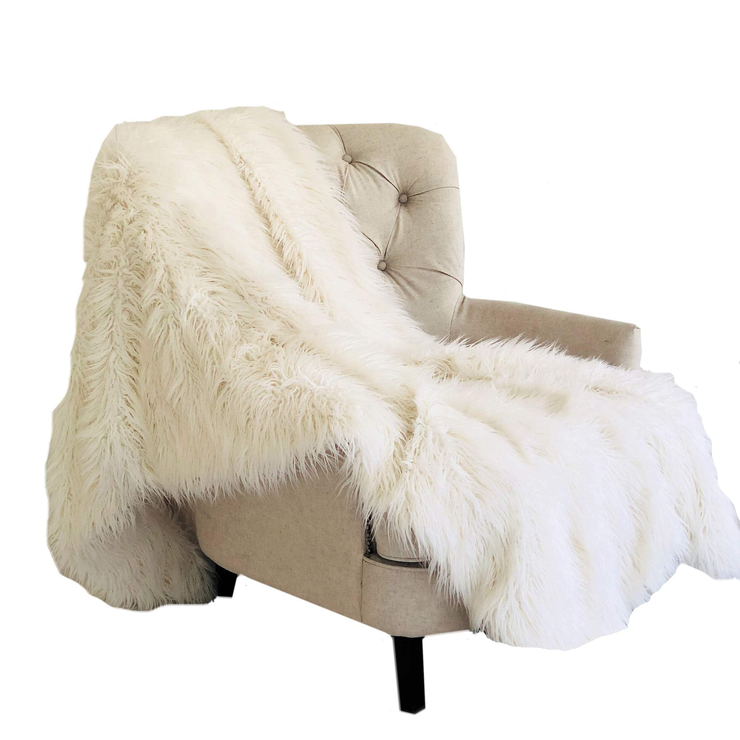 Plush Off-White Mongolian Faux Fur Throw Blanket 60