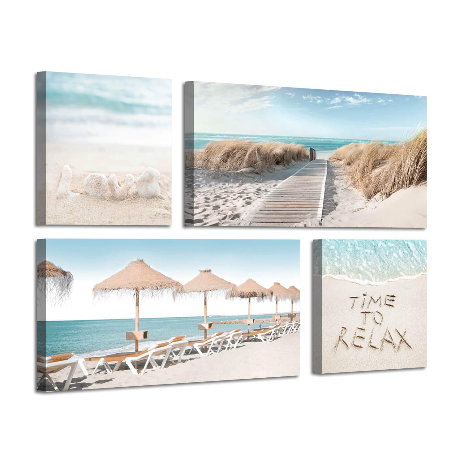 Beach Theme Canvas Wall Art - Sandy Pathway with Chairs & Umbrella Print, Coastal Decor for Living Room (36x24 Inches) | Perfect for Beach House, Vacation Home & Coastal Interior Design